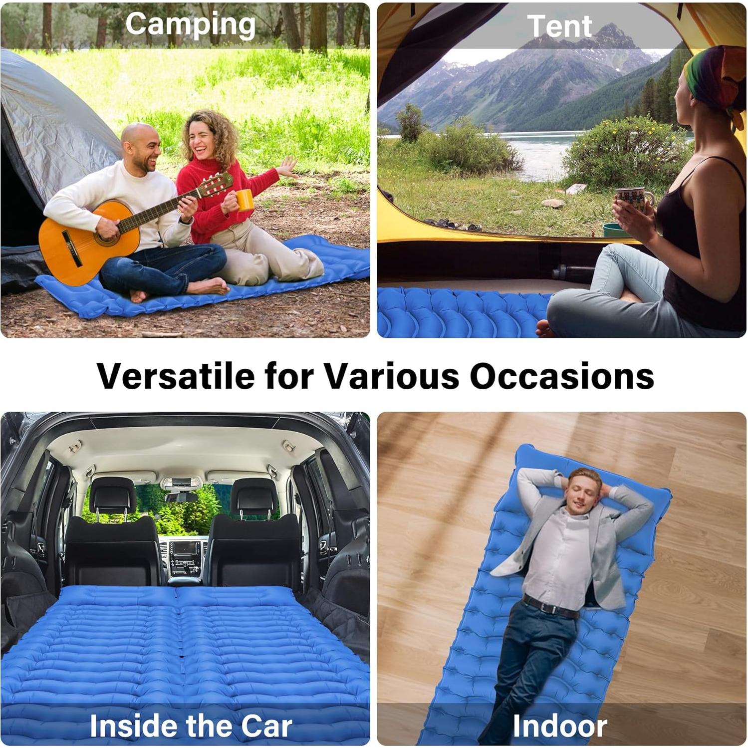 Sleeping Pad for Camping, Backpacking Self Inflating Sleeping Pad Ultra Lightweight, Air Inflatable Foldable Camp Hiking Sleep Mat for Outdoor Tent 4 inch Thick, Navy Blue