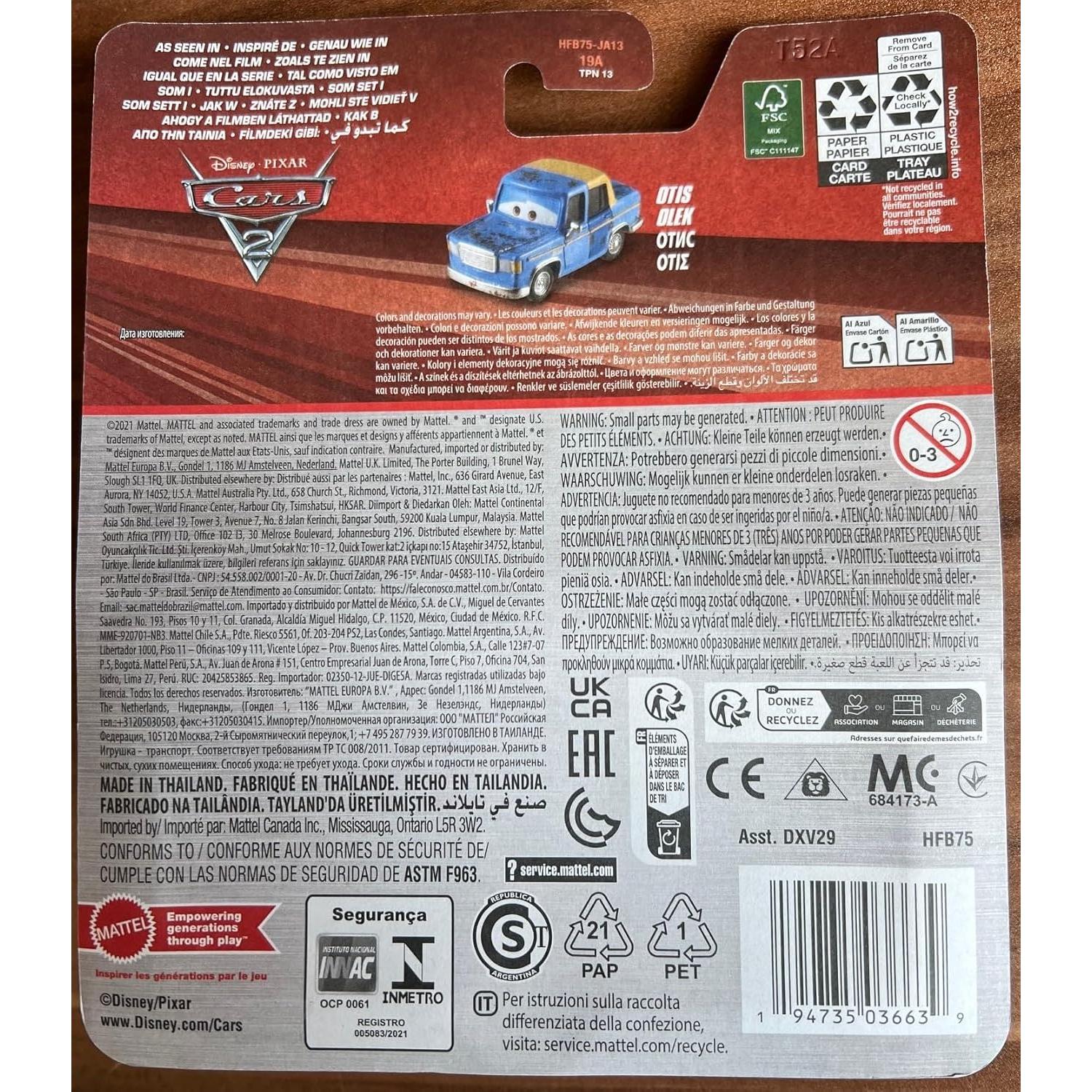 Auto de Metal Disney Cars Otis HFB75 4.14x13.97x16.21cm