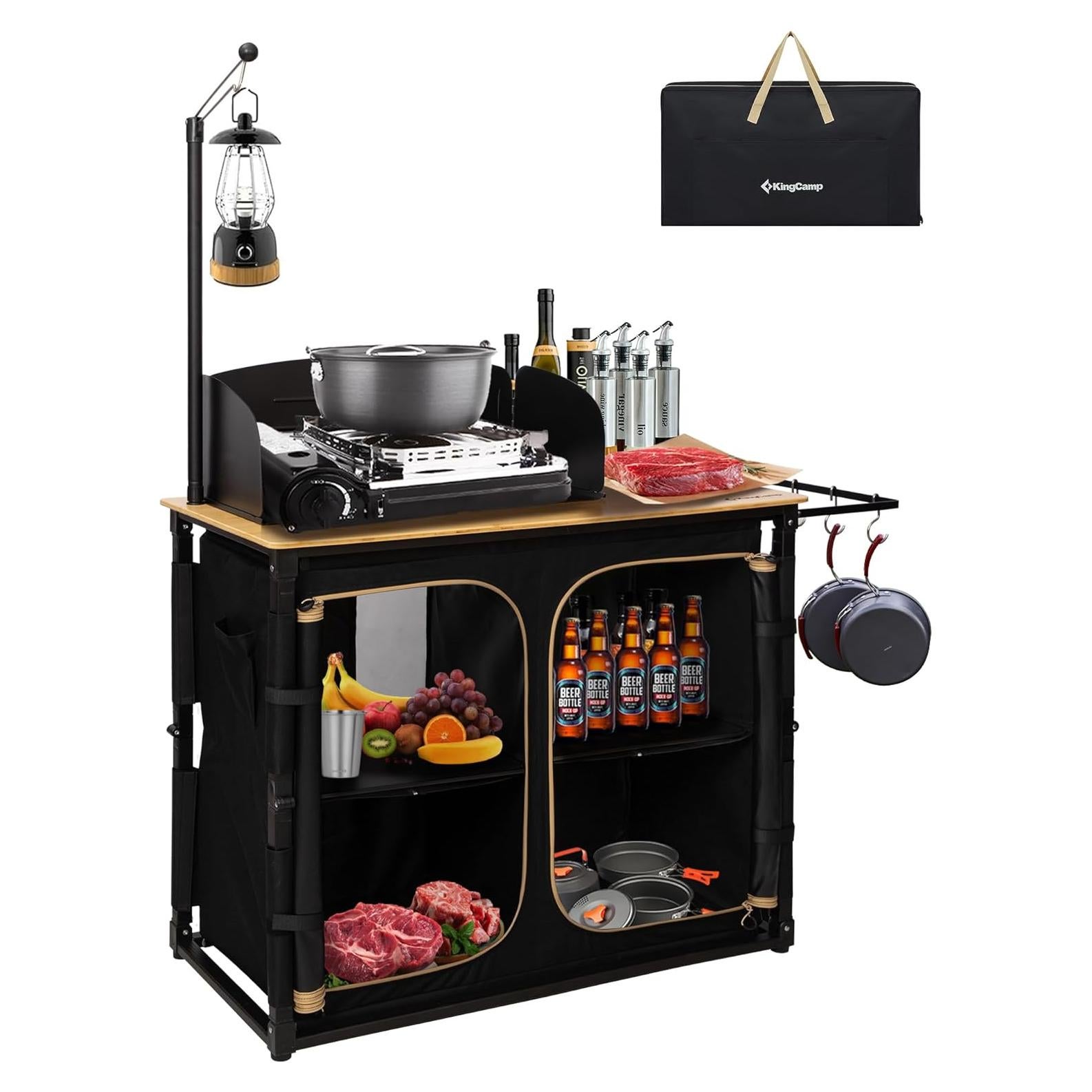 Mesa de Cocina Plegable KingCamp Bamboo para Camping 82cm