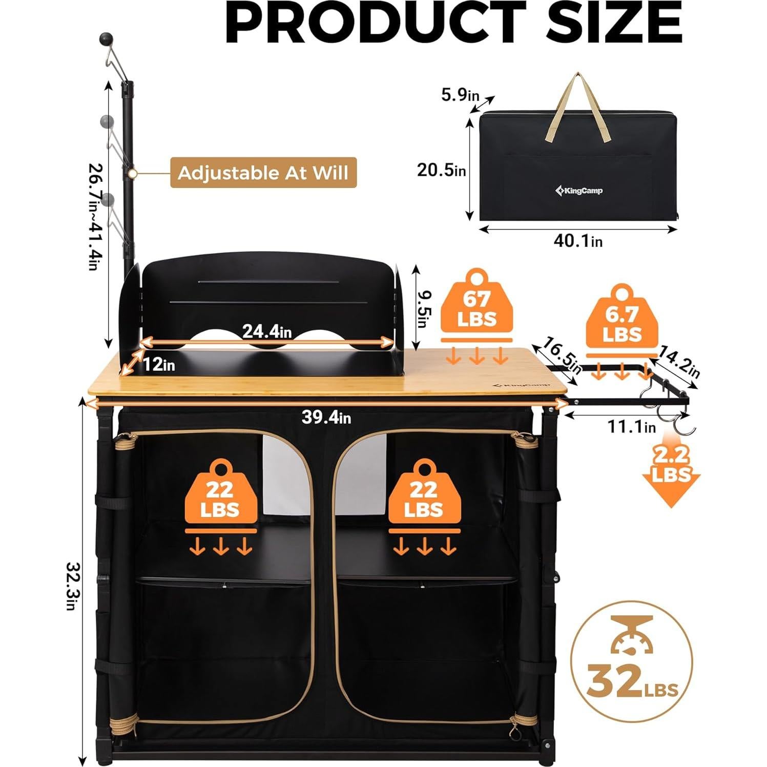 Mesa de Cocina Plegable KingCamp Bamboo para Camping 82cm