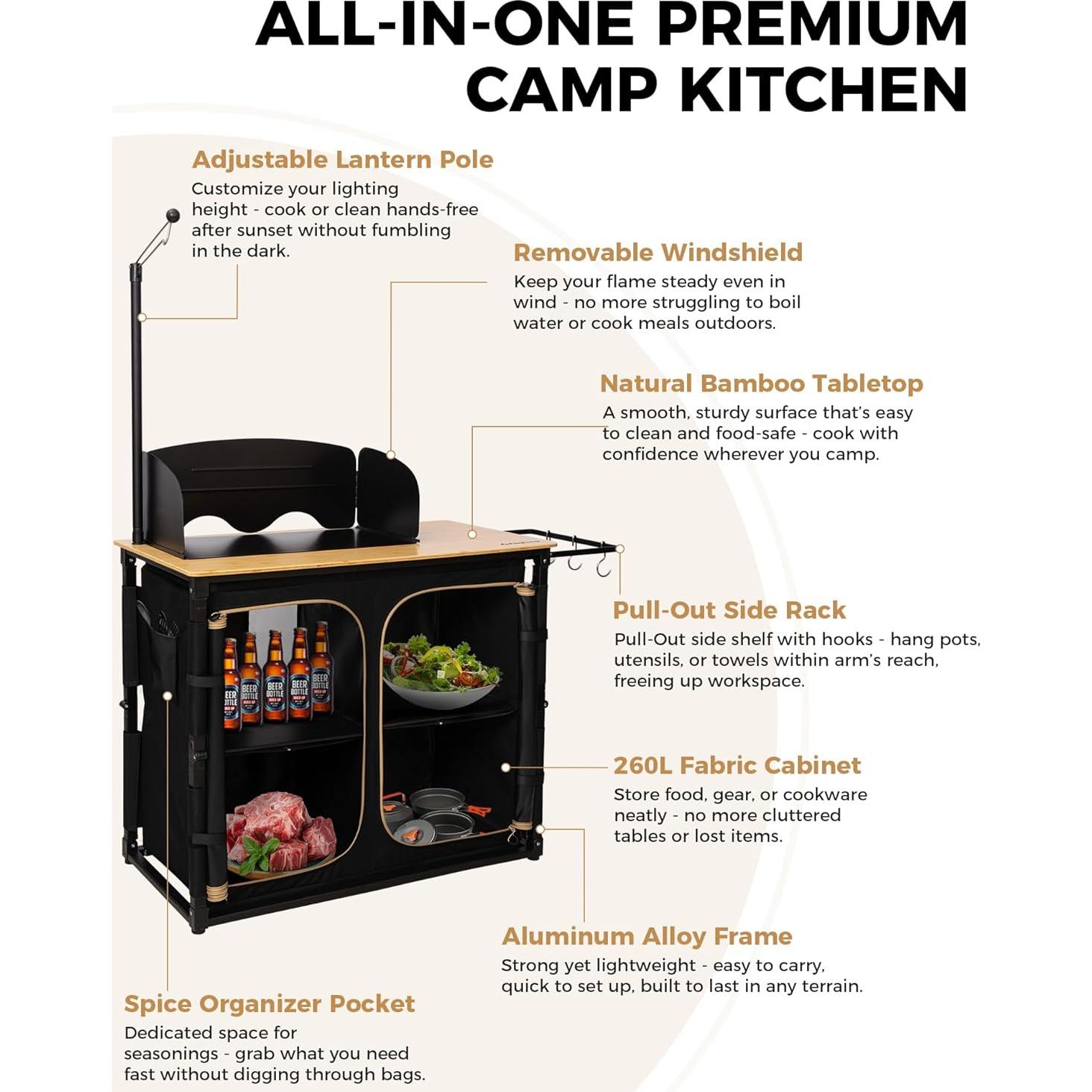 Mesa de Cocina Plegable KingCamp Bamboo para Camping 82cm