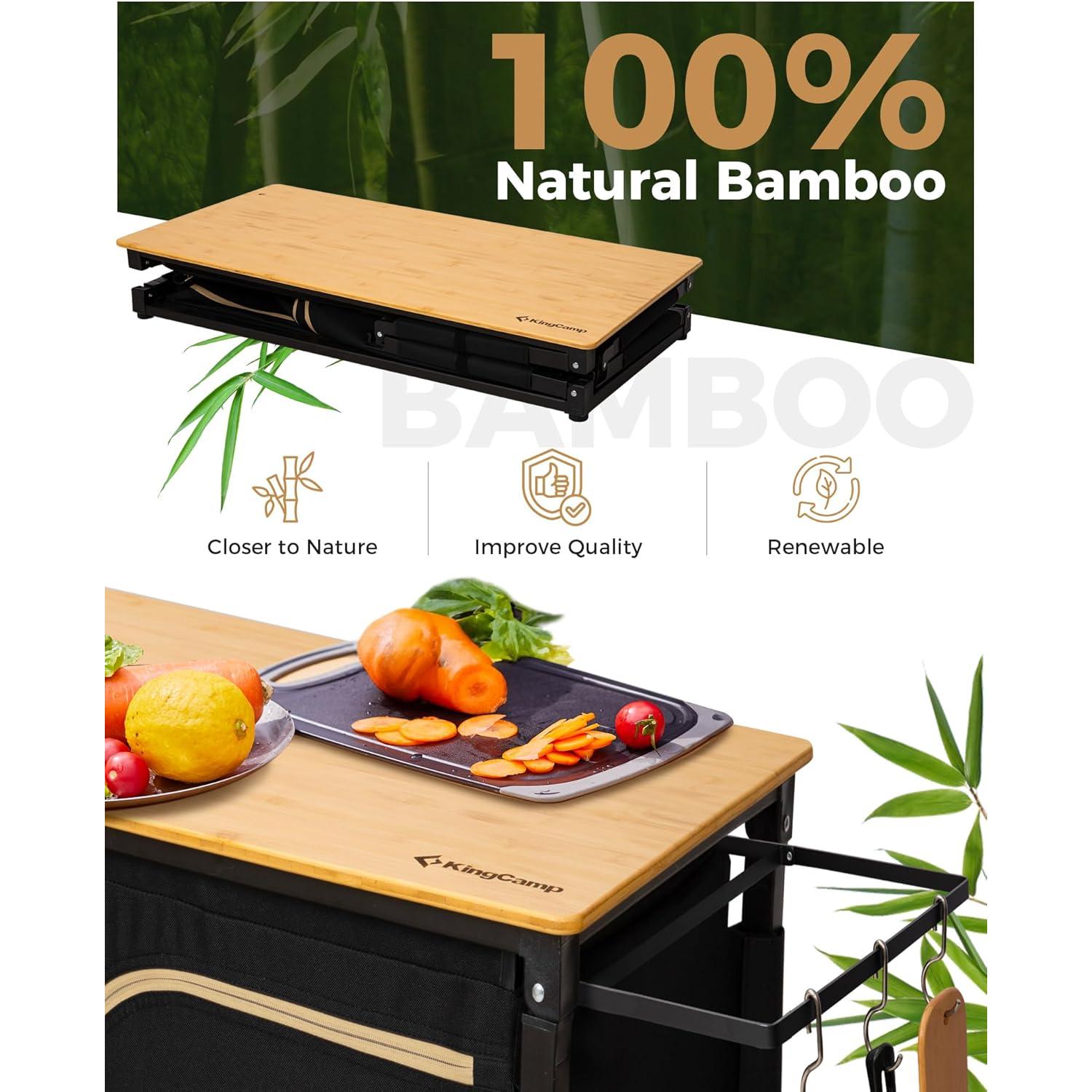 Mesa de Cocina Plegable KingCamp Bamboo para Camping 82cm