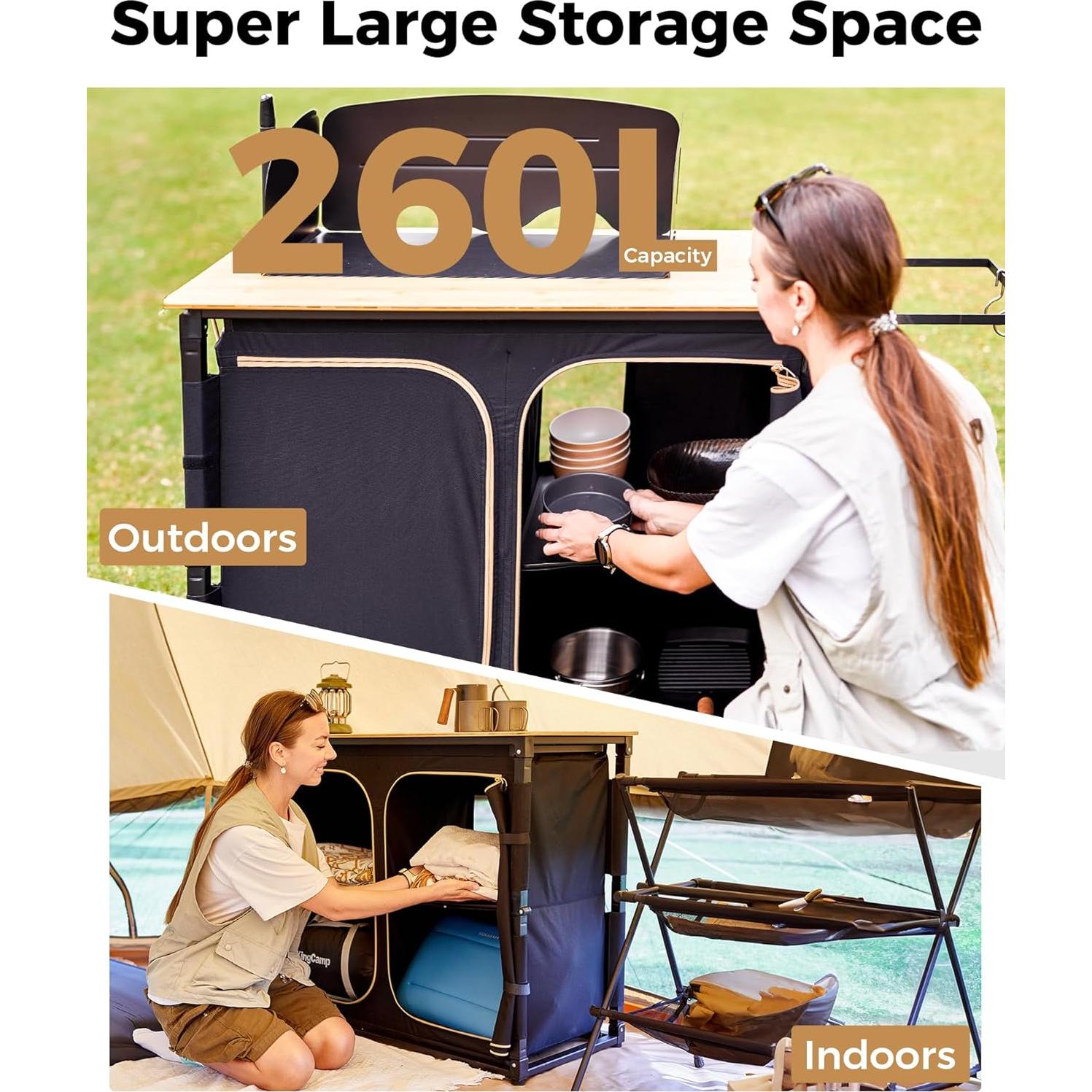 Mesa de Cocina Plegable KingCamp Bamboo para Camping 82cm