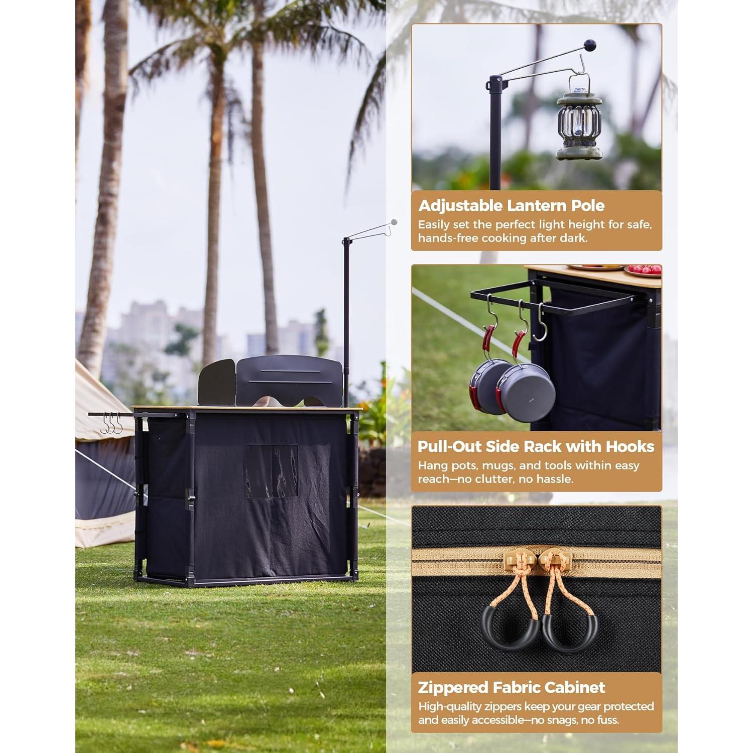 Mesa de Cocina Plegable KingCamp Bamboo para Camping 82cm