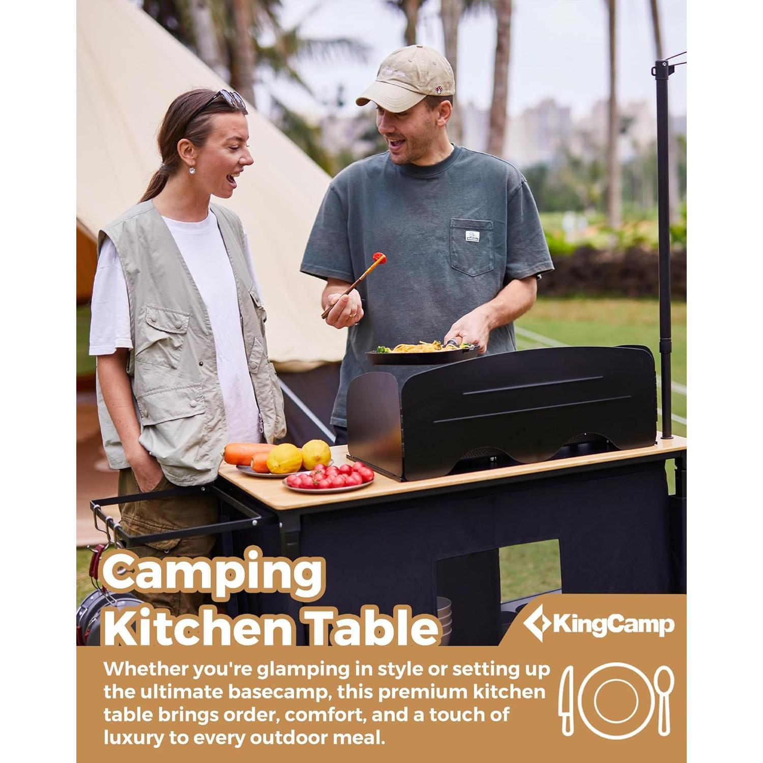 Mesa de Cocina Plegable KingCamp Bamboo para Camping 82cm