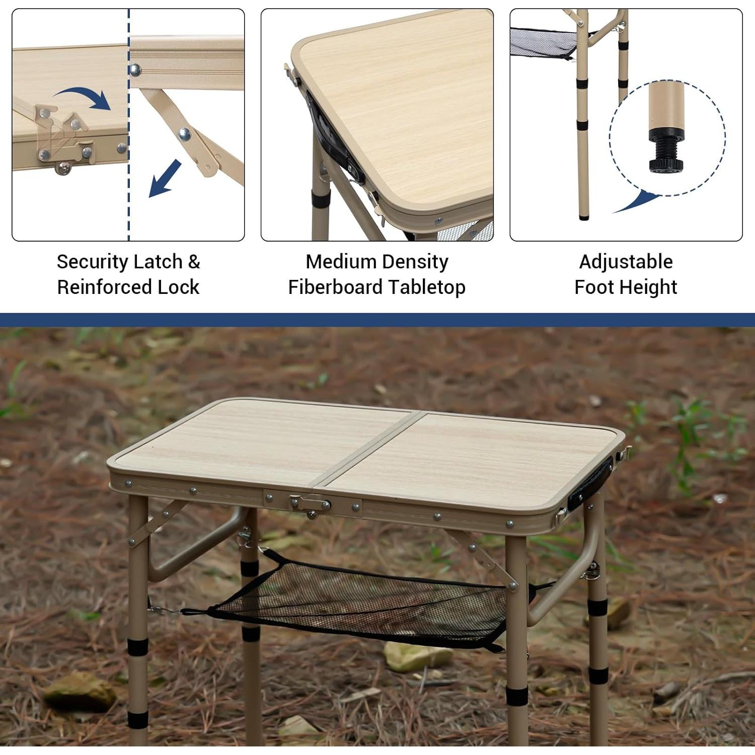 Mesa Plegable Camping Byliable 60x40 cm 3 Alturas Amarillo