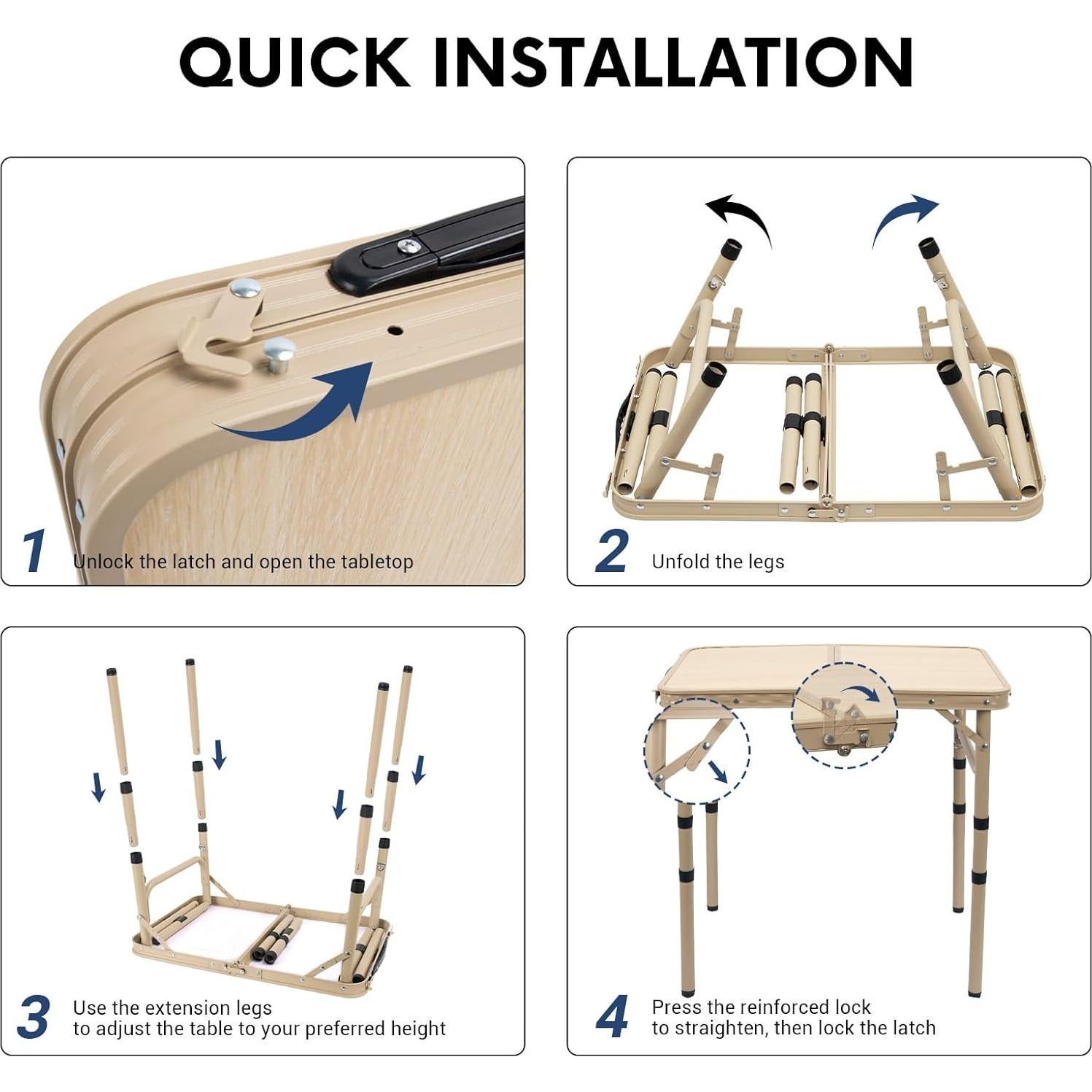 Mesa Plegable Camping Byliable 60x40 cm 3 Alturas Amarillo