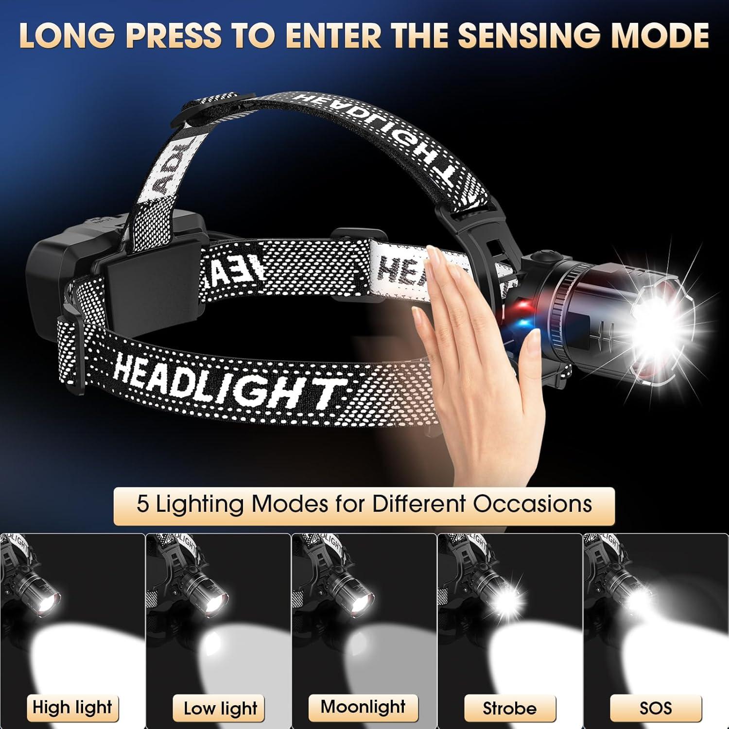 Linterna Frontal LED Atdoall Recargable 6000mAh IPX5 5 Modos