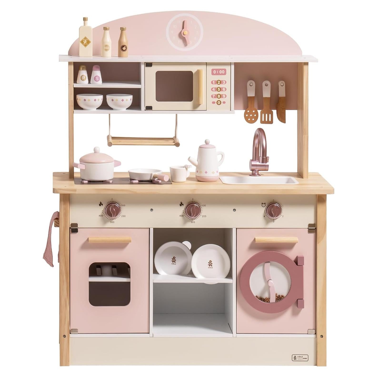 Cocina de Juguete ROBUD Rosa con Accesorios Realistas 75.4x35.1cm