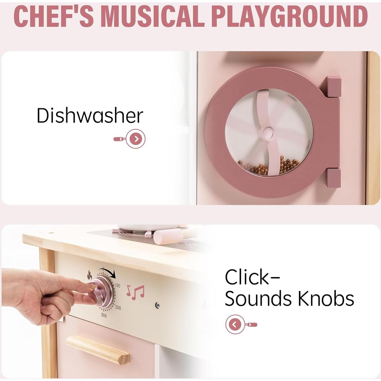 Cocina de Juguete ROBUD Rosa con Accesorios Realistas 75.4x35.1cm