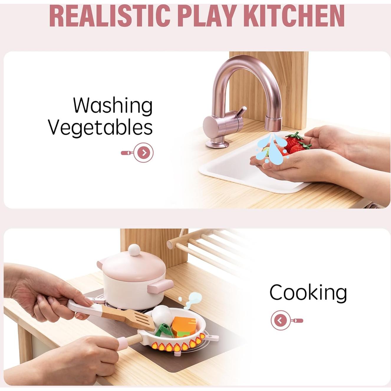 Cocina de Juguete ROBUD Rosa con Accesorios Realistas 75.4x35.1cm