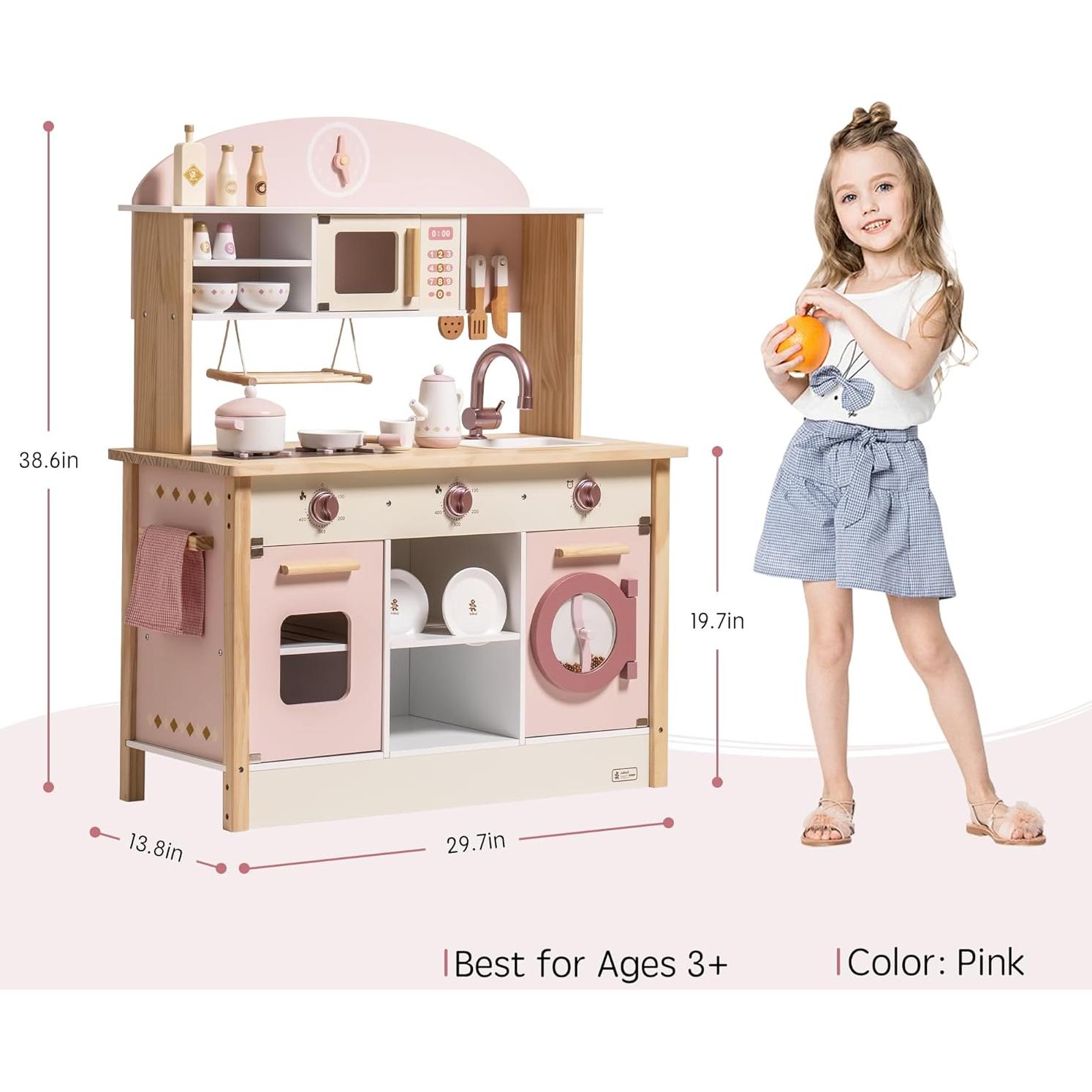 Cocina de Juguete ROBUD Rosa con Accesorios Realistas 75.4x35.1cm