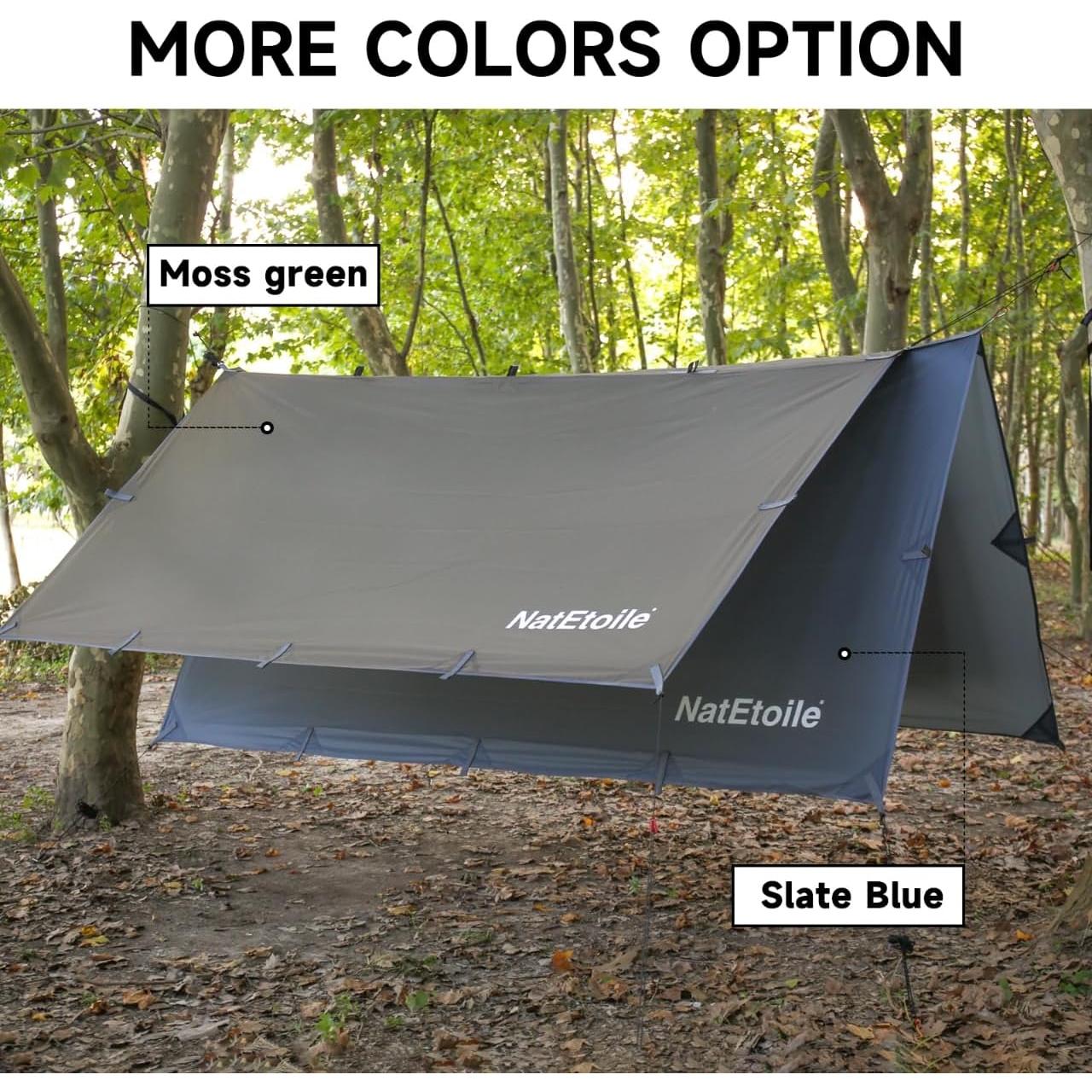 Camping Tarp by NatEtoile - Versatile 10X10 ft Portable Rain Fly for Hammock with 19 Tie-Outs,PU 5000mm Waterproof Sunproof Tarp Shelter - Ideal for Camping, Hiking, Backpacking, and Hammock Cover