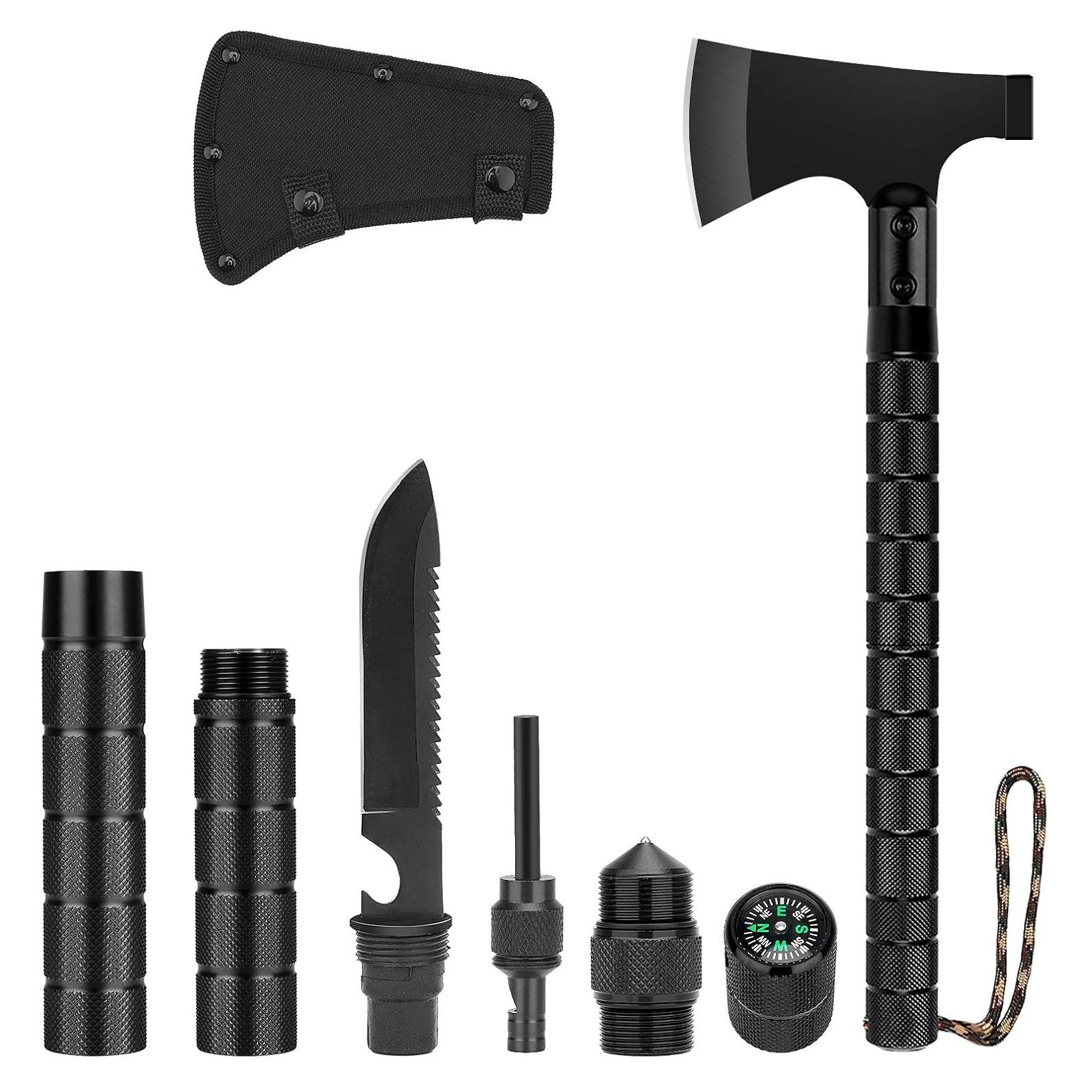 Camping Axe, Folding Portable Survival Hatchet/Shovel Multi-Tool, Tactical Tomahawk with Hammer for Outdoor Hunting Hiking Camping