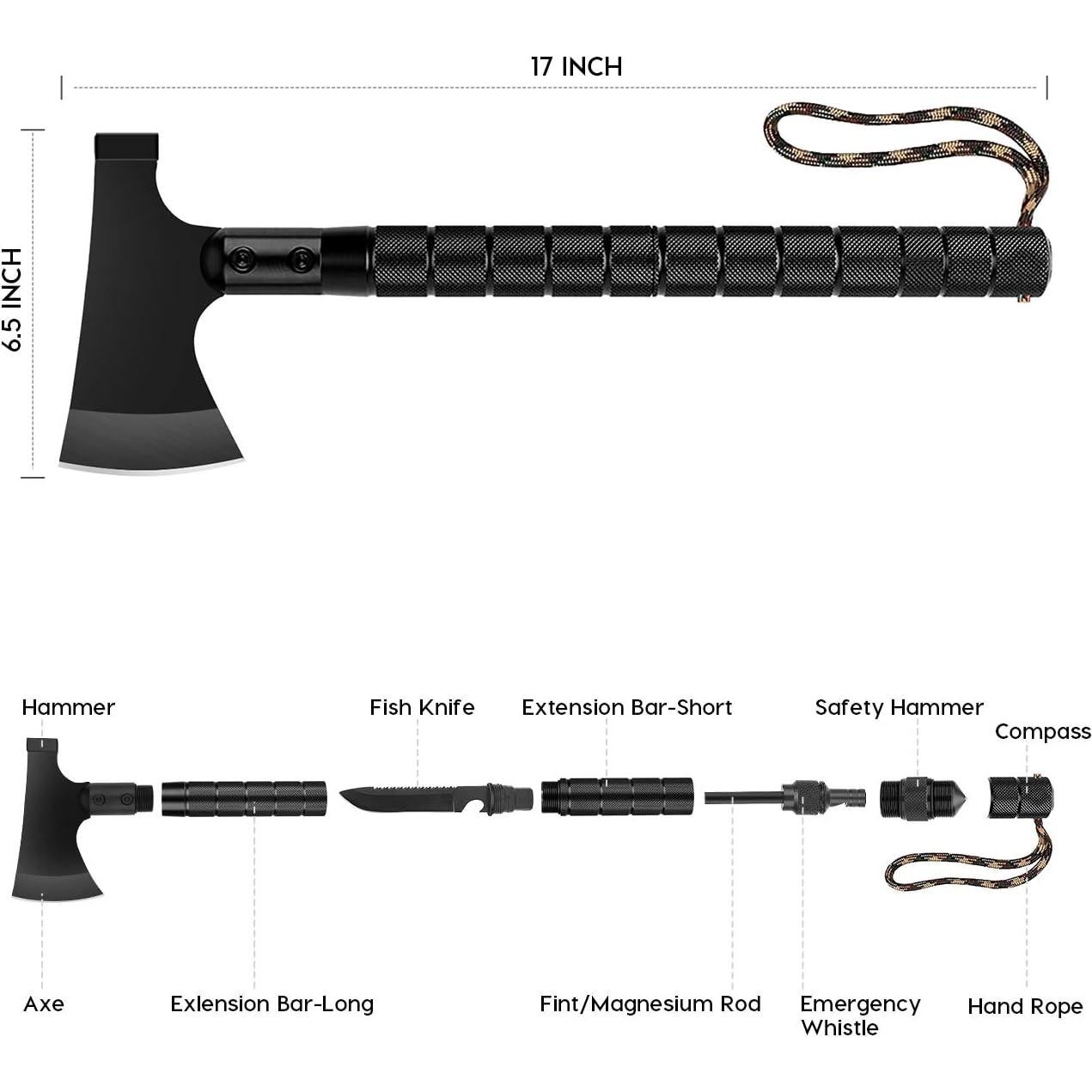 Camping Axe, Folding Portable Survival Hatchet/Shovel Multi-Tool, Tactical Tomahawk with Hammer for Outdoor Hunting Hiking Camping
