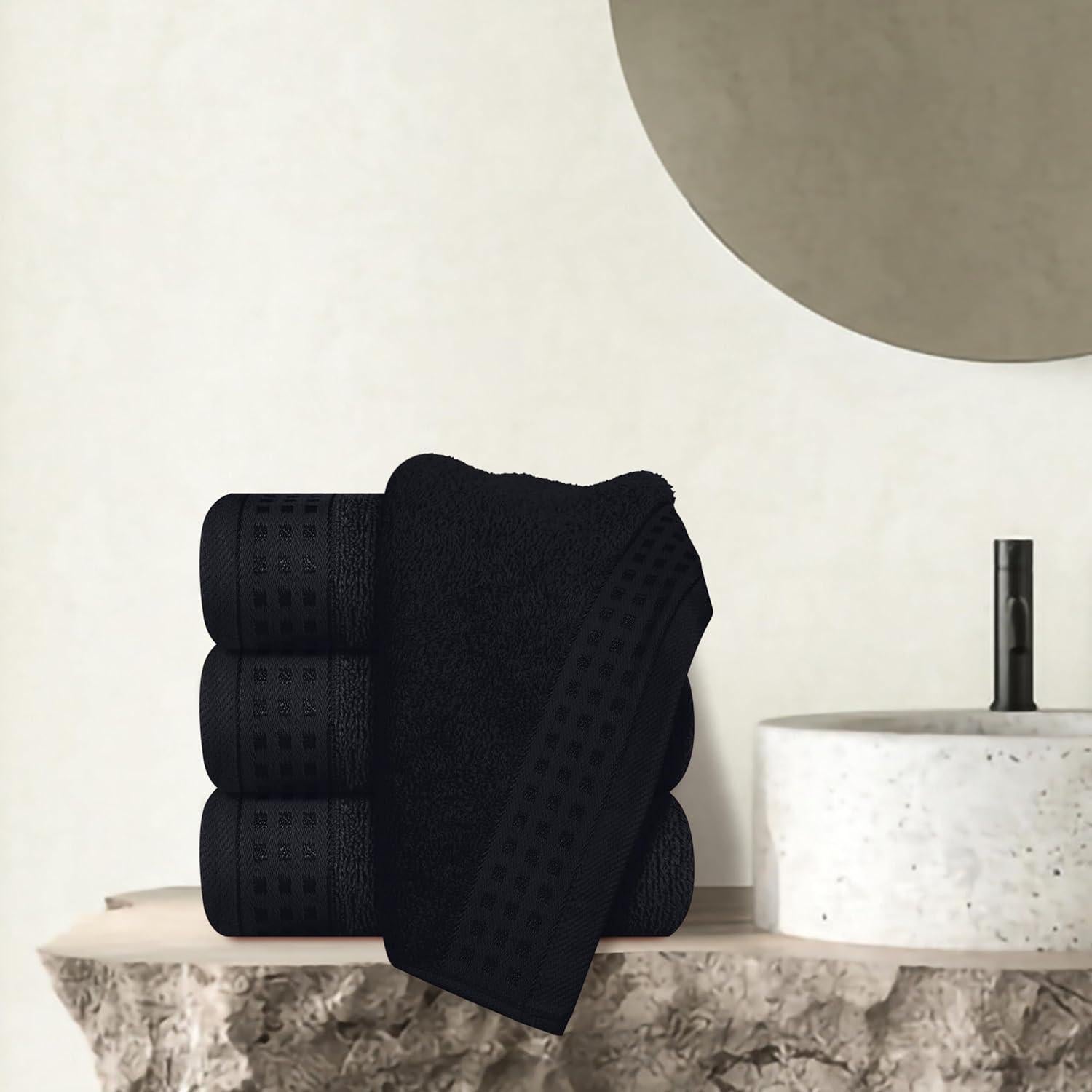 GLAMBURG Ultra Soft Cotton 6 -Piece Hand Towel Set 16x24 Inch, Ideal for use in Bathroom, Kitchen, Gym, Spa & General Cleaning, Compact & Lightweight Multi Purpose Hand Towels - Black