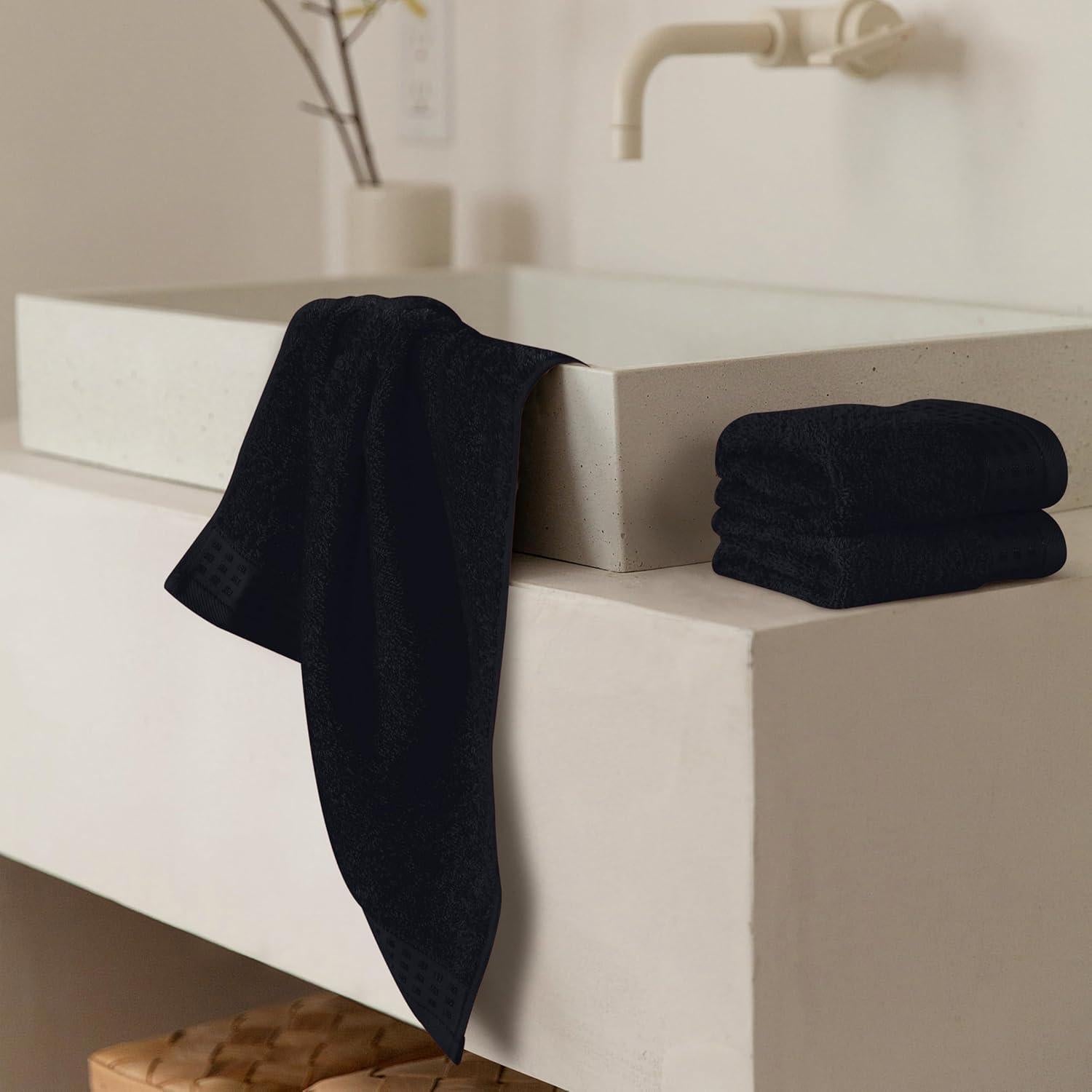 GLAMBURG Ultra Soft Cotton 6 -Piece Hand Towel Set 16x24 Inch, Ideal for use in Bathroom, Kitchen, Gym, Spa & General Cleaning, Compact & Lightweight Multi Purpose Hand Towels - Black