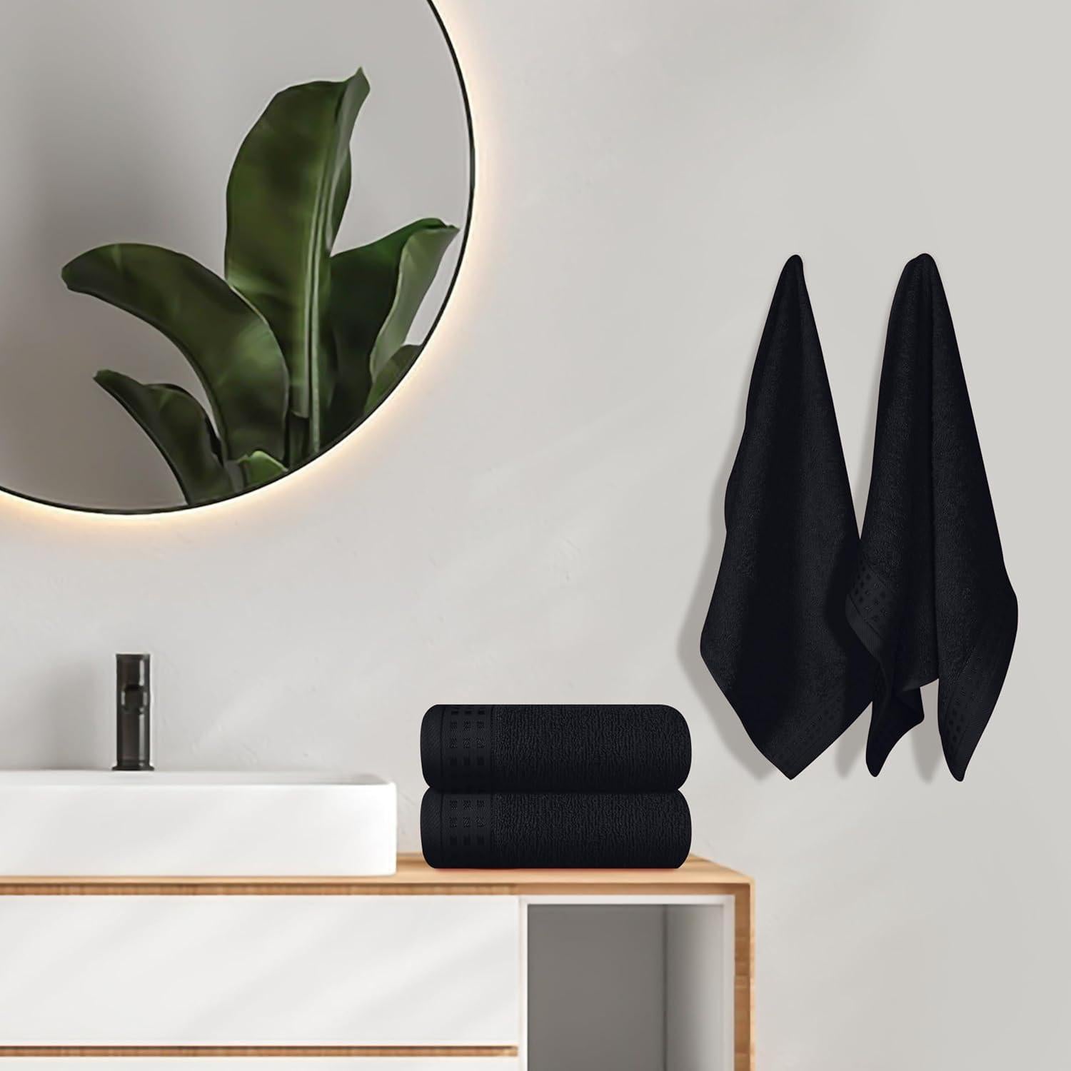 GLAMBURG Ultra Soft Cotton 6 -Piece Hand Towel Set 16x24 Inch, Ideal for use in Bathroom, Kitchen, Gym, Spa & General Cleaning, Compact & Lightweight Multi Purpose Hand Towels - Black