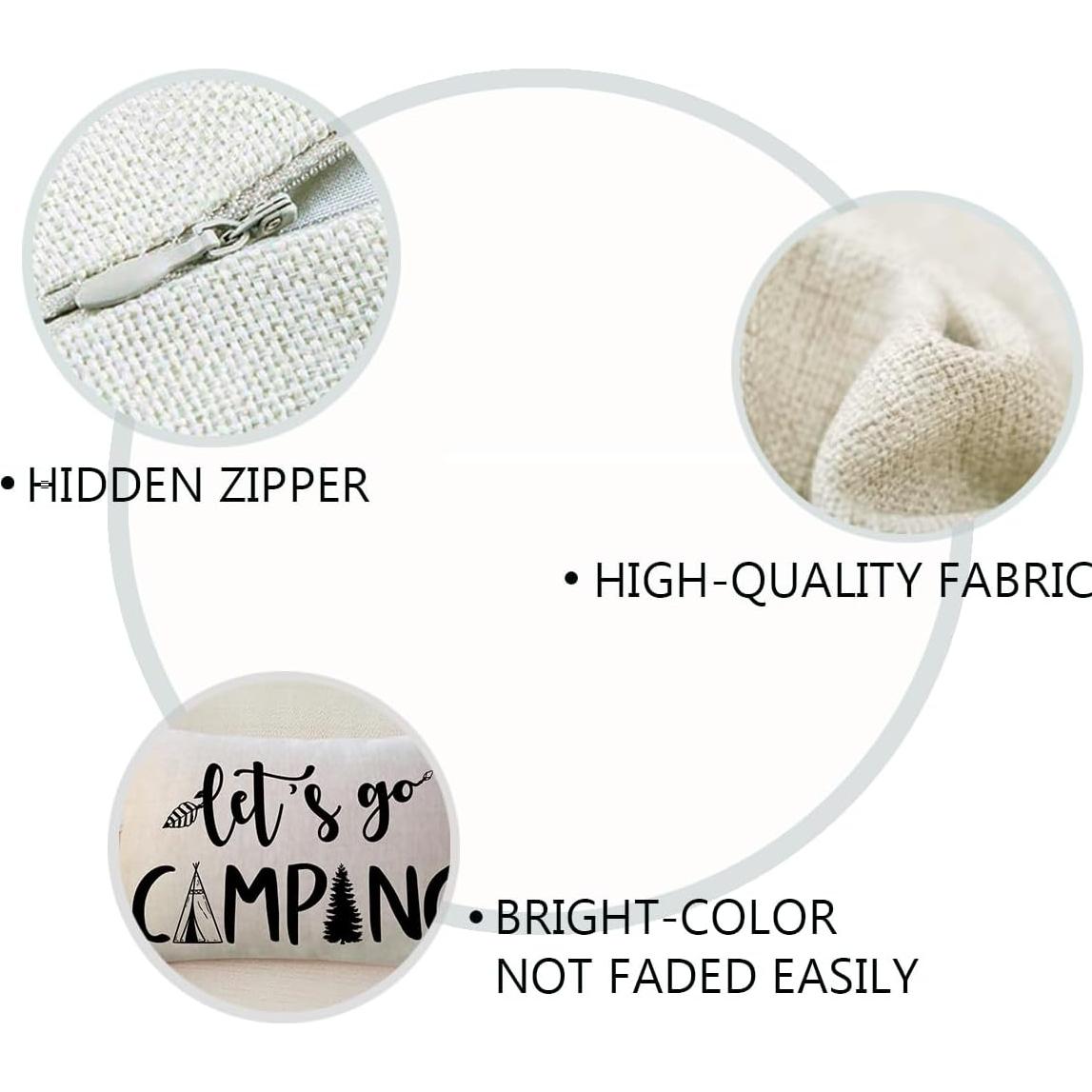 Adventure Camper Decorative Lumbar Pillowcase Double-sided Let’s Go Camping/Adventure Awaits Throw Pillow Covers Cabin/Camper Cushion Covers 12x20,2Pack for Sofa/Couch/Porch (Beige)