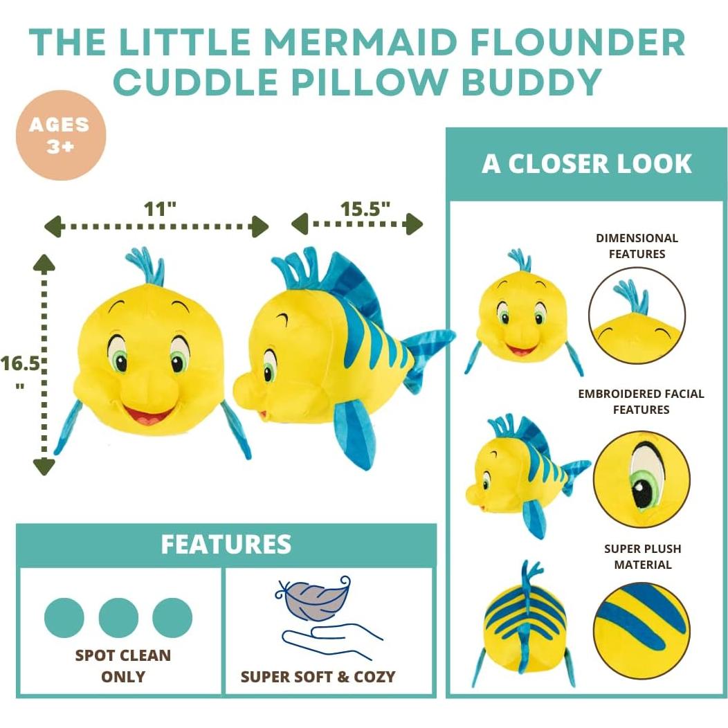 Almohada de Peluche Flounder La Sirenita Franco 28x39 cm