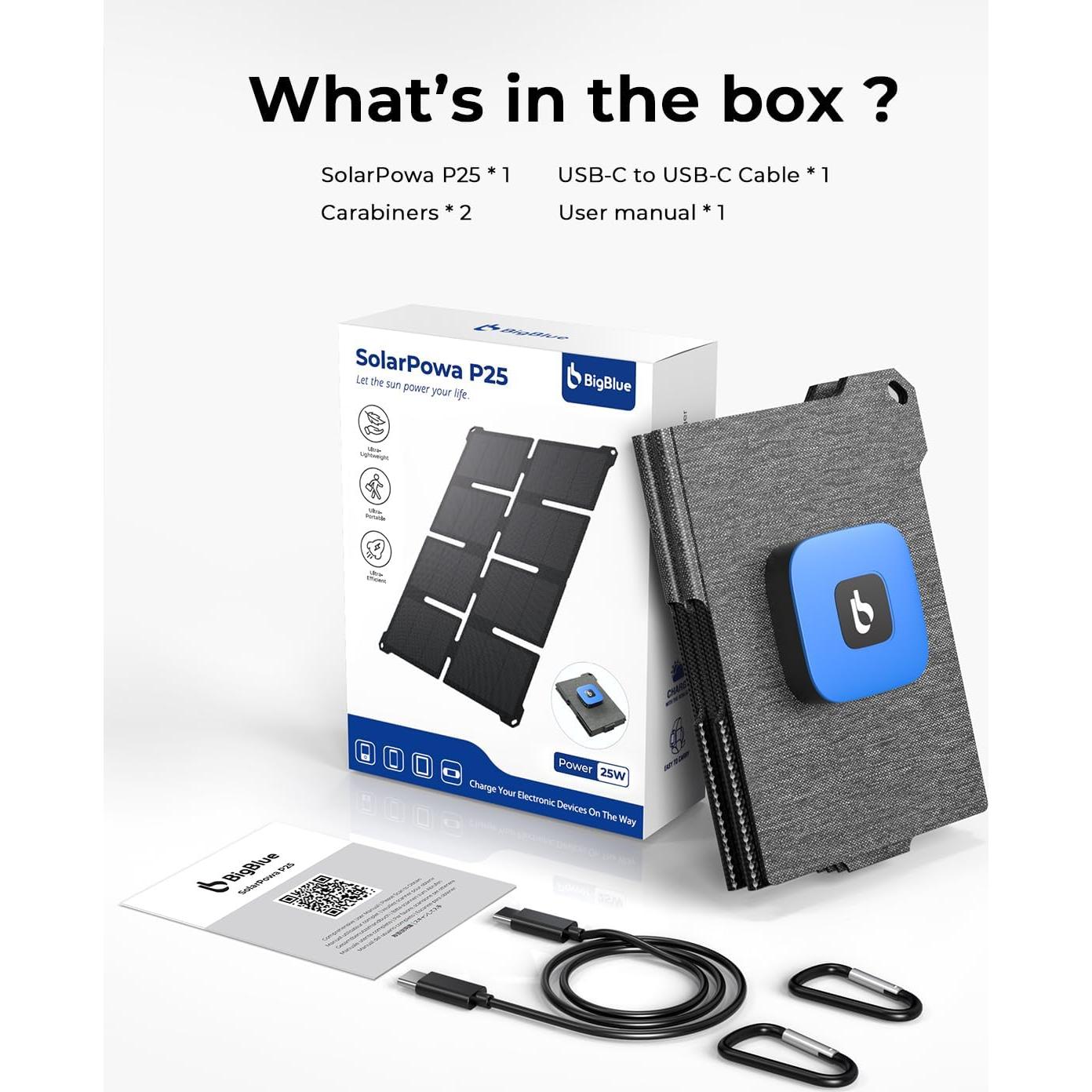 Cargador Solar Portátil BigBlue 25W Plegable IP68 USB-A y C