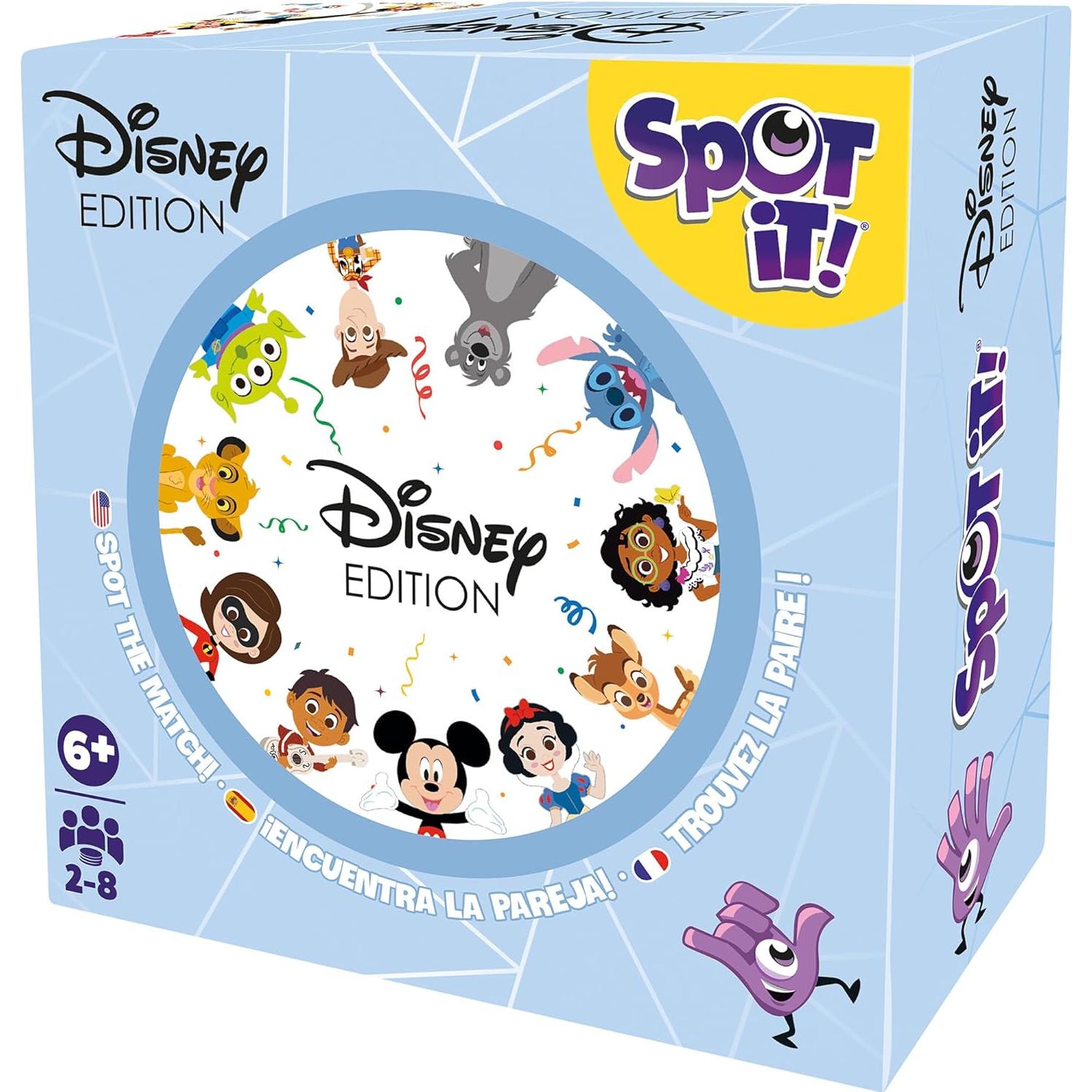 Spot It! Juego de Cartas Disney Eco-Blister 5-en-1 para 2-8 Jugadores