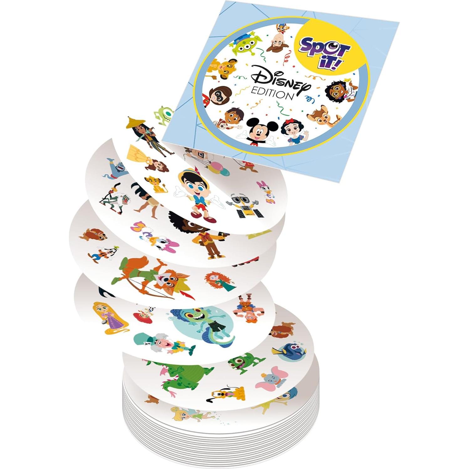 Spot It! Juego de Cartas Disney Eco-Blister 5-en-1 para 2-8 Jugadores