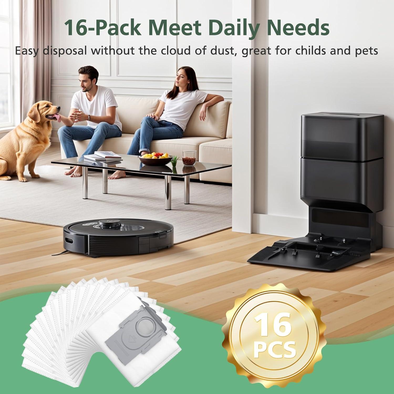 16 Bolsas de Polvo Q5 para Roborock - 3.6L, Alta Eficiencia