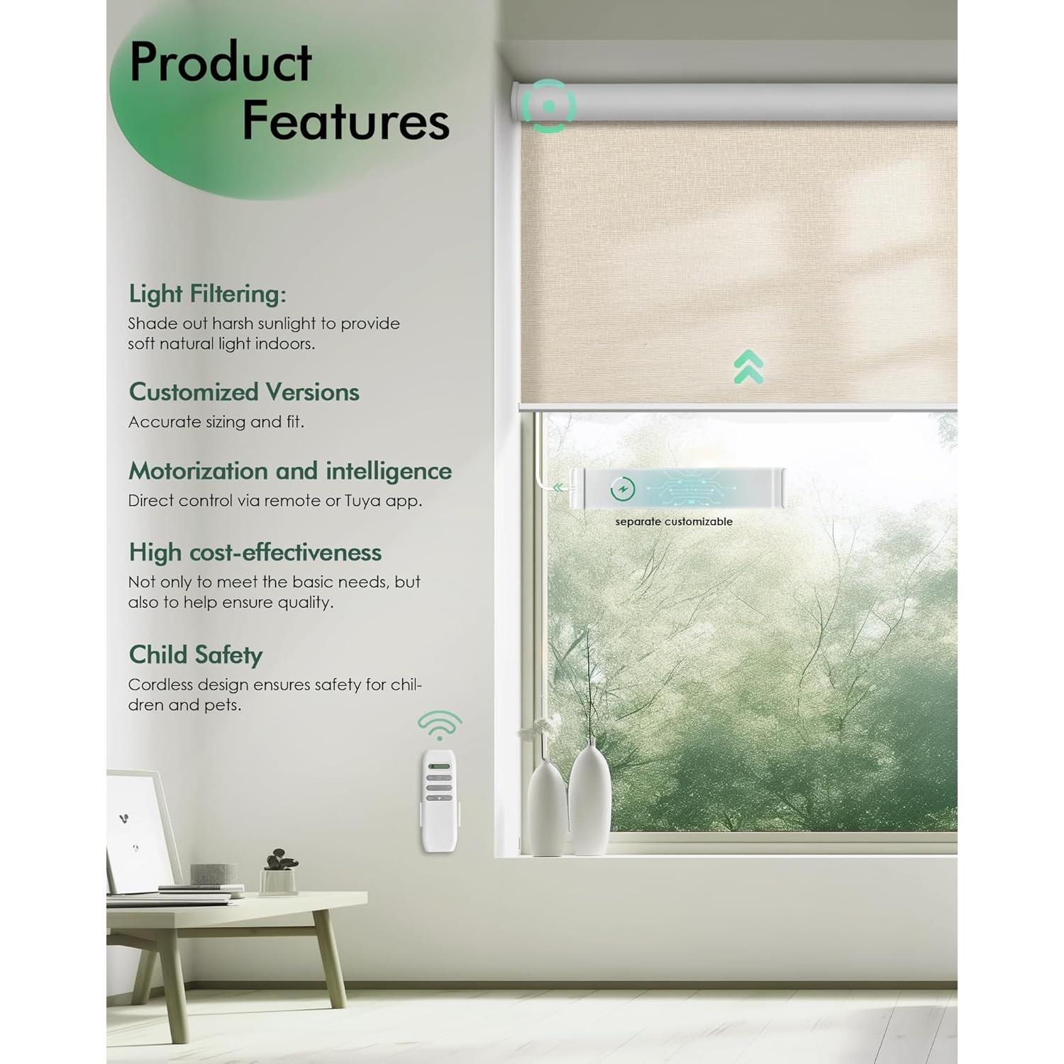 Cortinas Motorizadas Yoolax 267.4x299.7cm Filtrantes Luz Duna Dorada