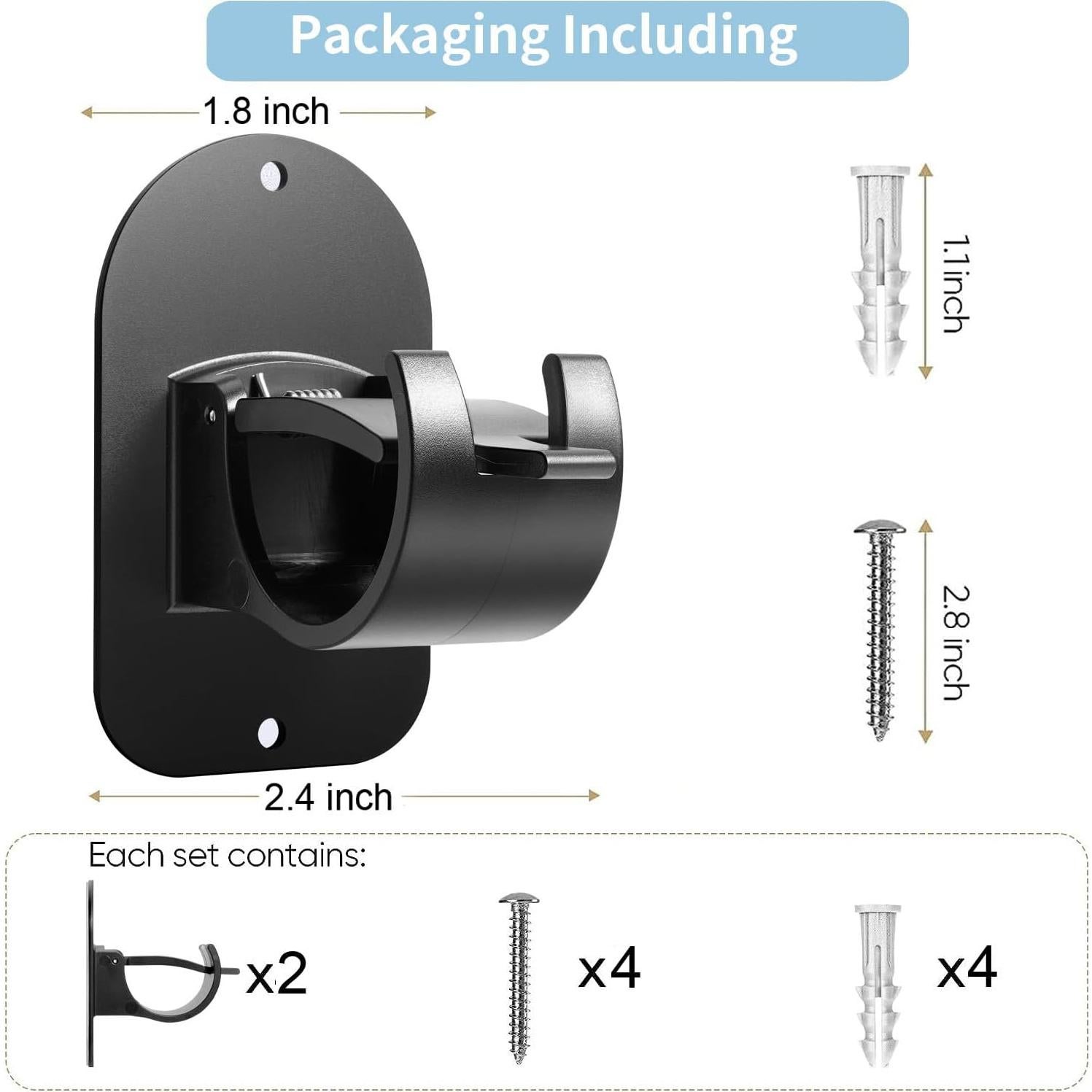 No Drill Curtain Rod Holder Hangers - Self Adhesive Hook - Upgrade Large Plastic Brackets - Renter Friendly Hanger (2PCS Black)