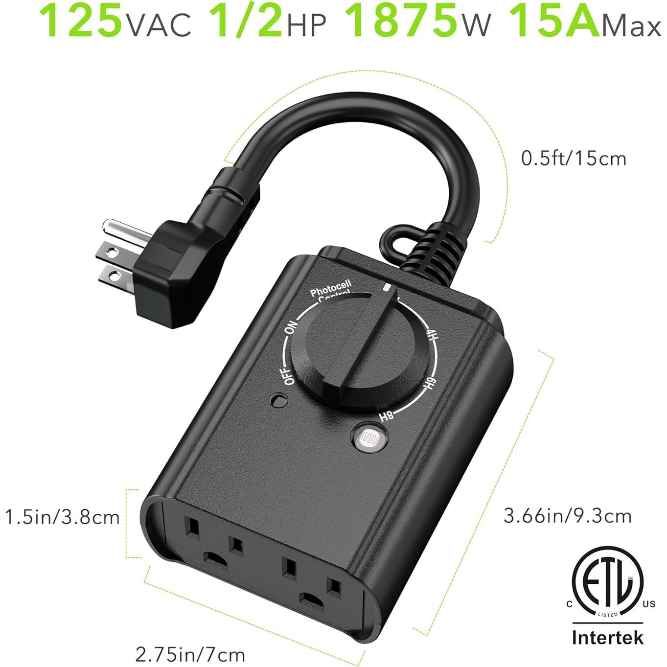 Temporizador de Luz Exterior BN-LINK Fotocélula 2 Paquete 15A