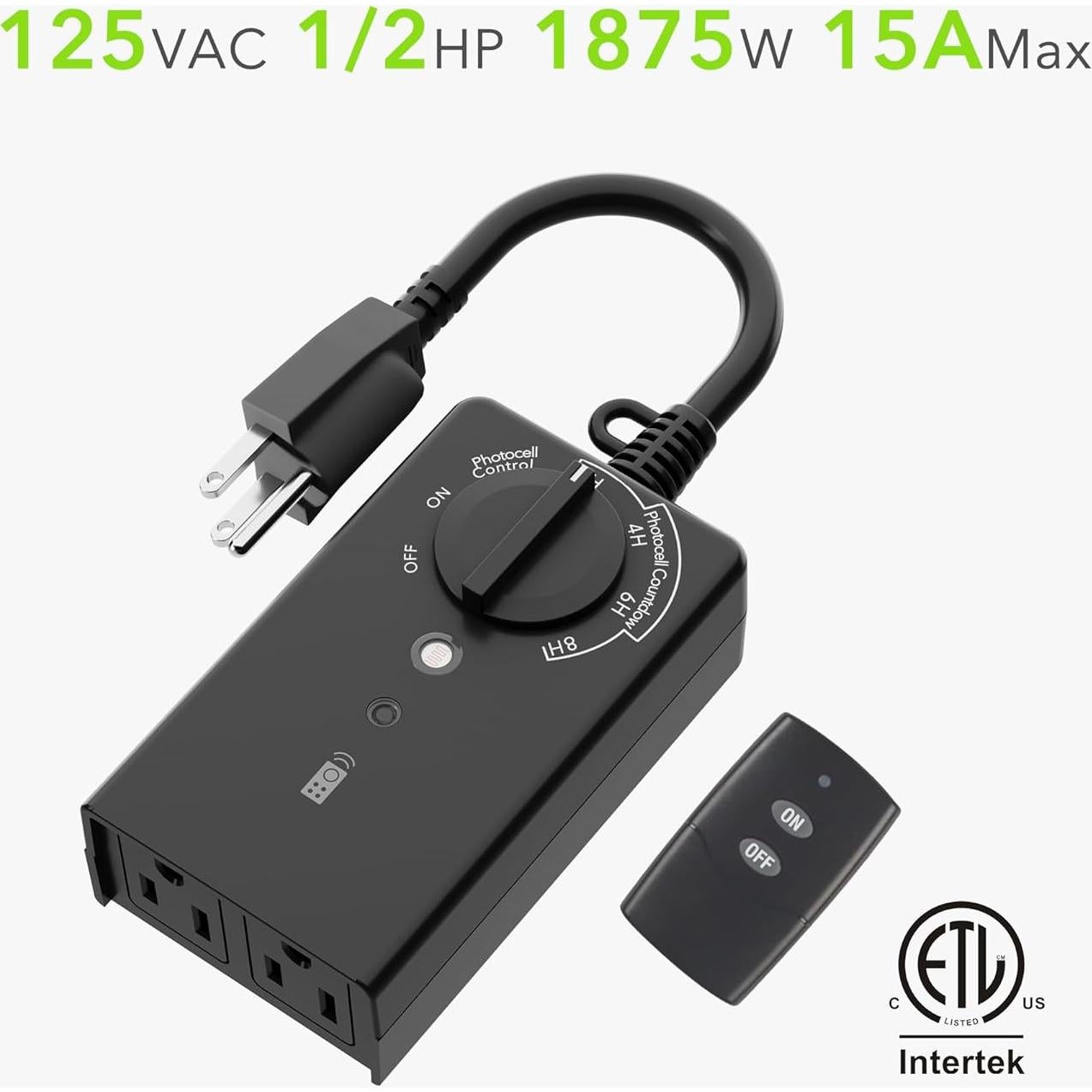 Temporizador de Luz Exterior BN-LINK 15A con Control Remoto