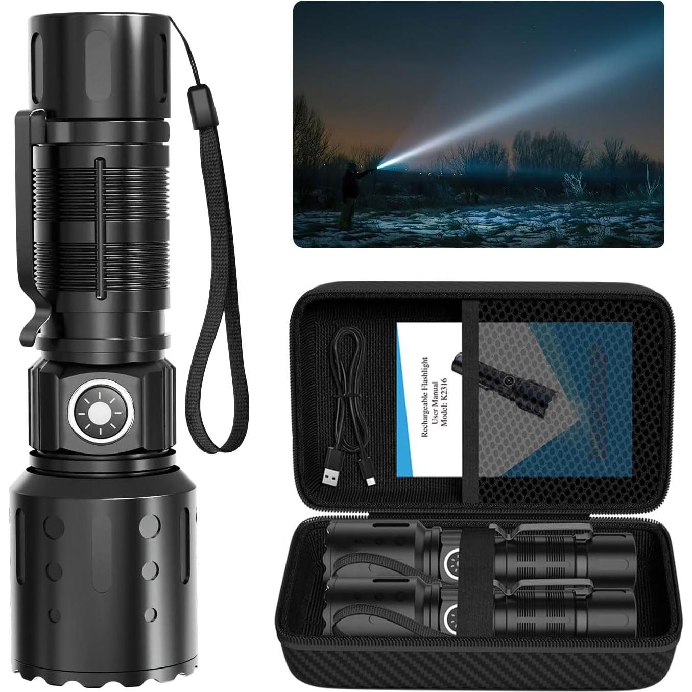 Linterna LED Recargable Tommax K-2316 - 20000 Lúmenes, 6 Modos, IPX5