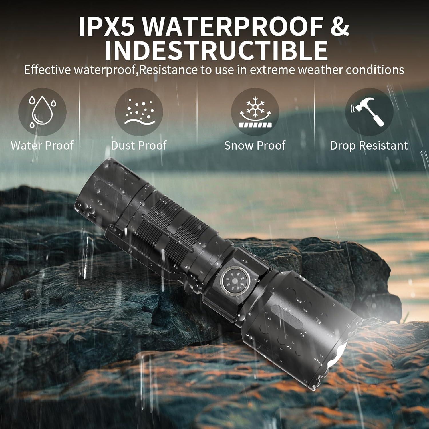 Linterna LED Recargable Tommax K-2316 - 20000 Lúmenes, 6 Modos, IPX5