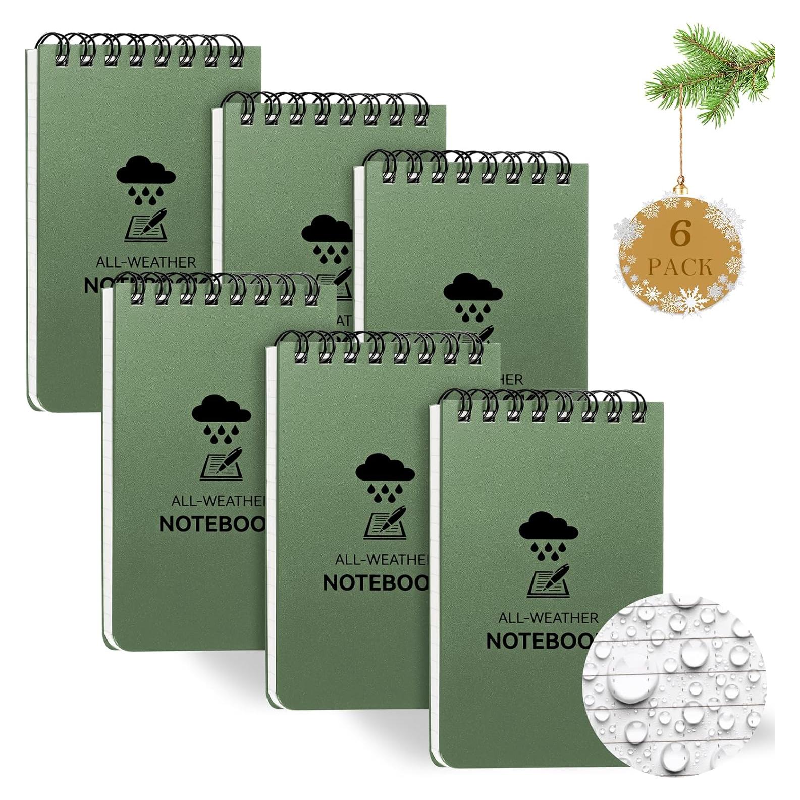 Paquete de 6 Cuadernos Impermeables COIDEA 3x5" Verde Militar