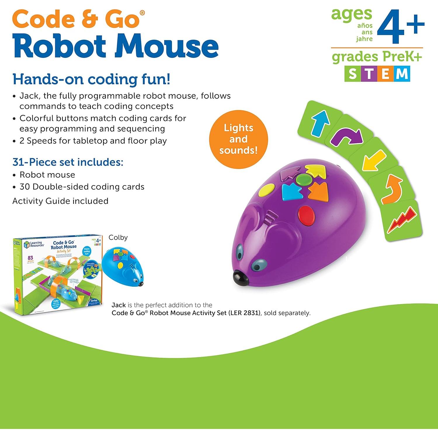 Learning Resources Code & Go Robot Mouse - 31 Pieces, Ages 4+, Coding STEM Toys, Screen-Free Coding Toys for Kids