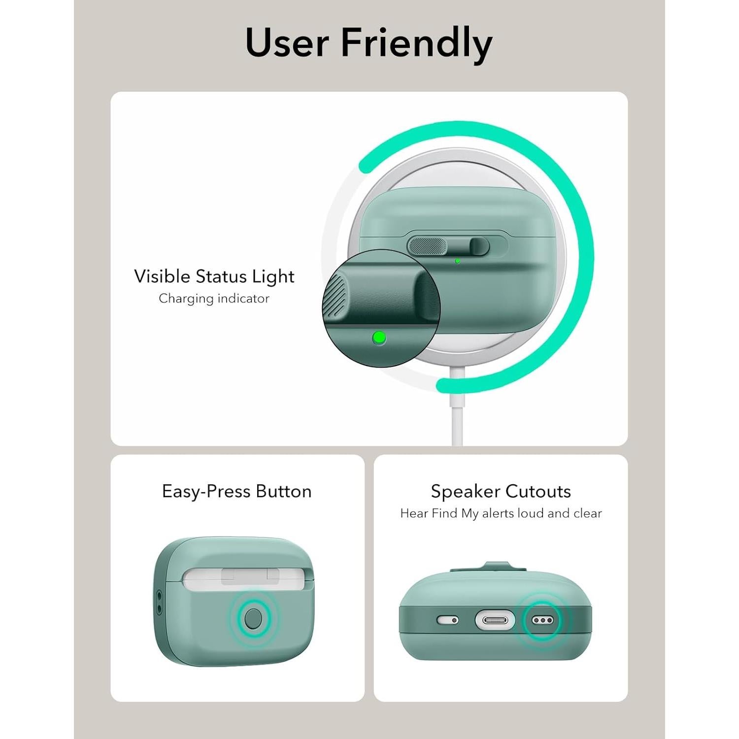 Funda ESR para AirPods Pro 2ª/1ª Gen Verde, MagSafe