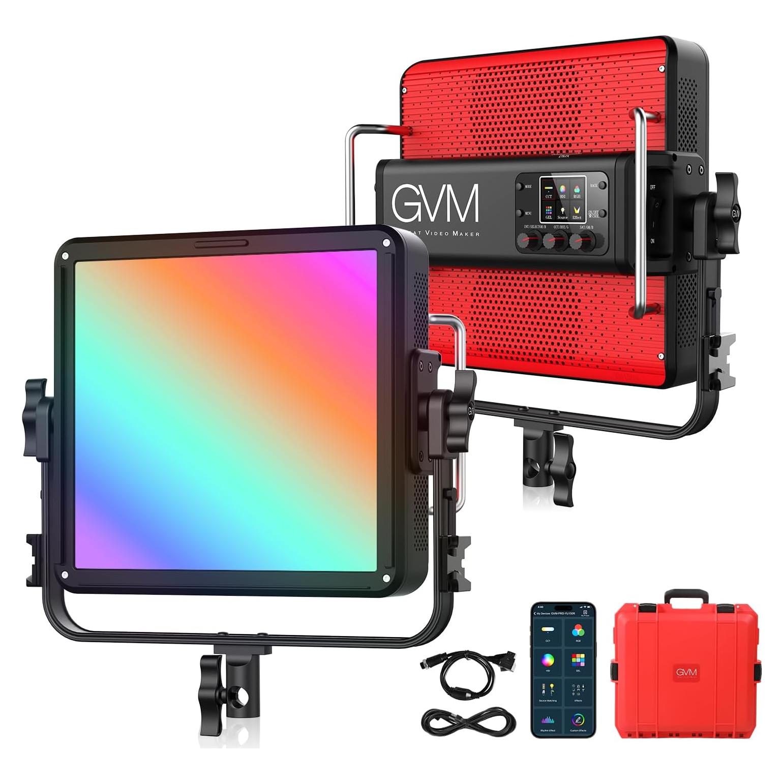 GVM 150W LED Video Light Panel 17200lux/0.5m, Photography Lighting with 2000-10000K, CRI/TLCI 97+, RGB, Gel, 24 Effects, Video Lighting for Filming Camera & Photo Recording with App, DMX, Battery