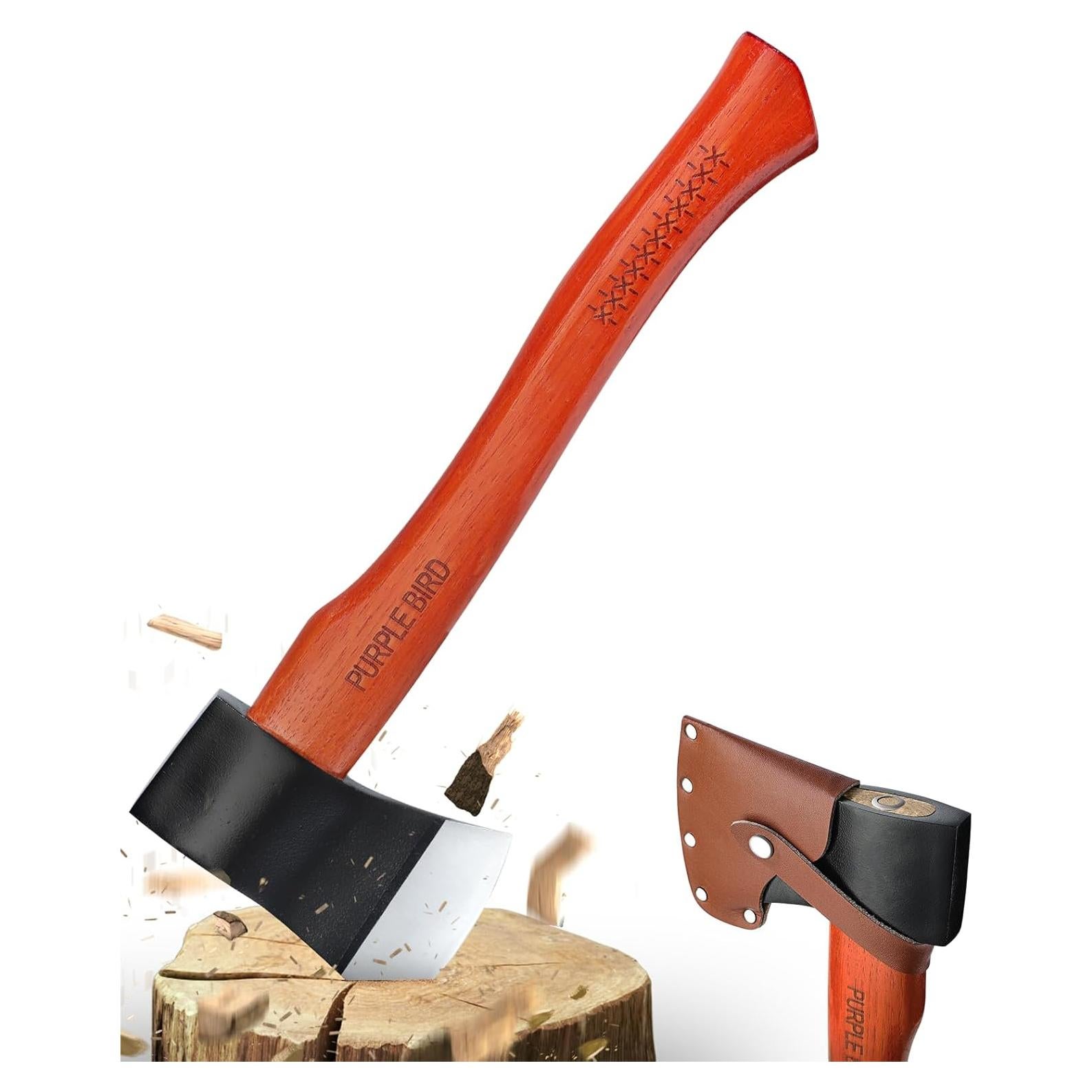 PURPLEBIRD 15'', Wood Splitting Axe, Camping & Bushcraft Hatchet, Hand Axe for Tree Cutting & Gardening