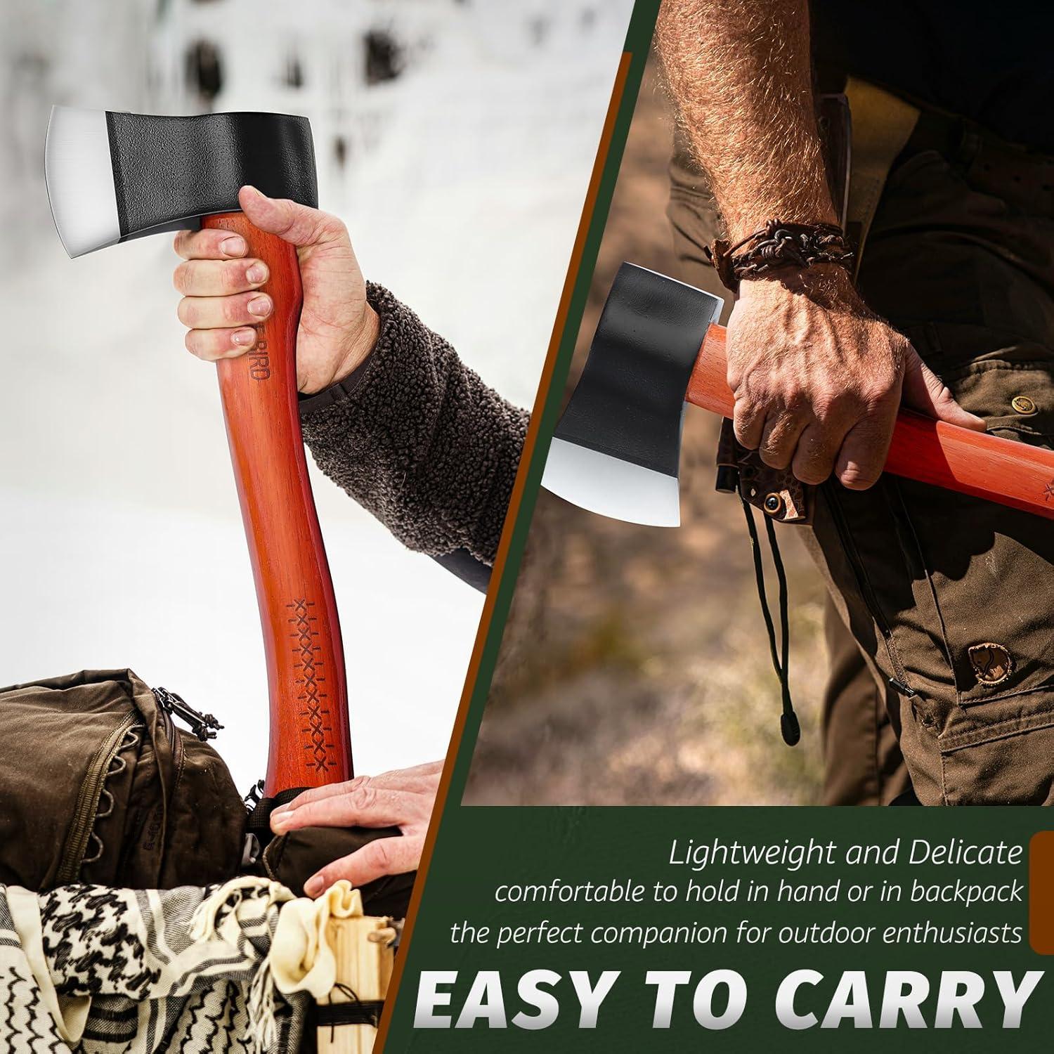 PURPLEBIRD 15'', Wood Splitting Axe, Camping & Bushcraft Hatchet, Hand Axe for Tree Cutting & Gardening