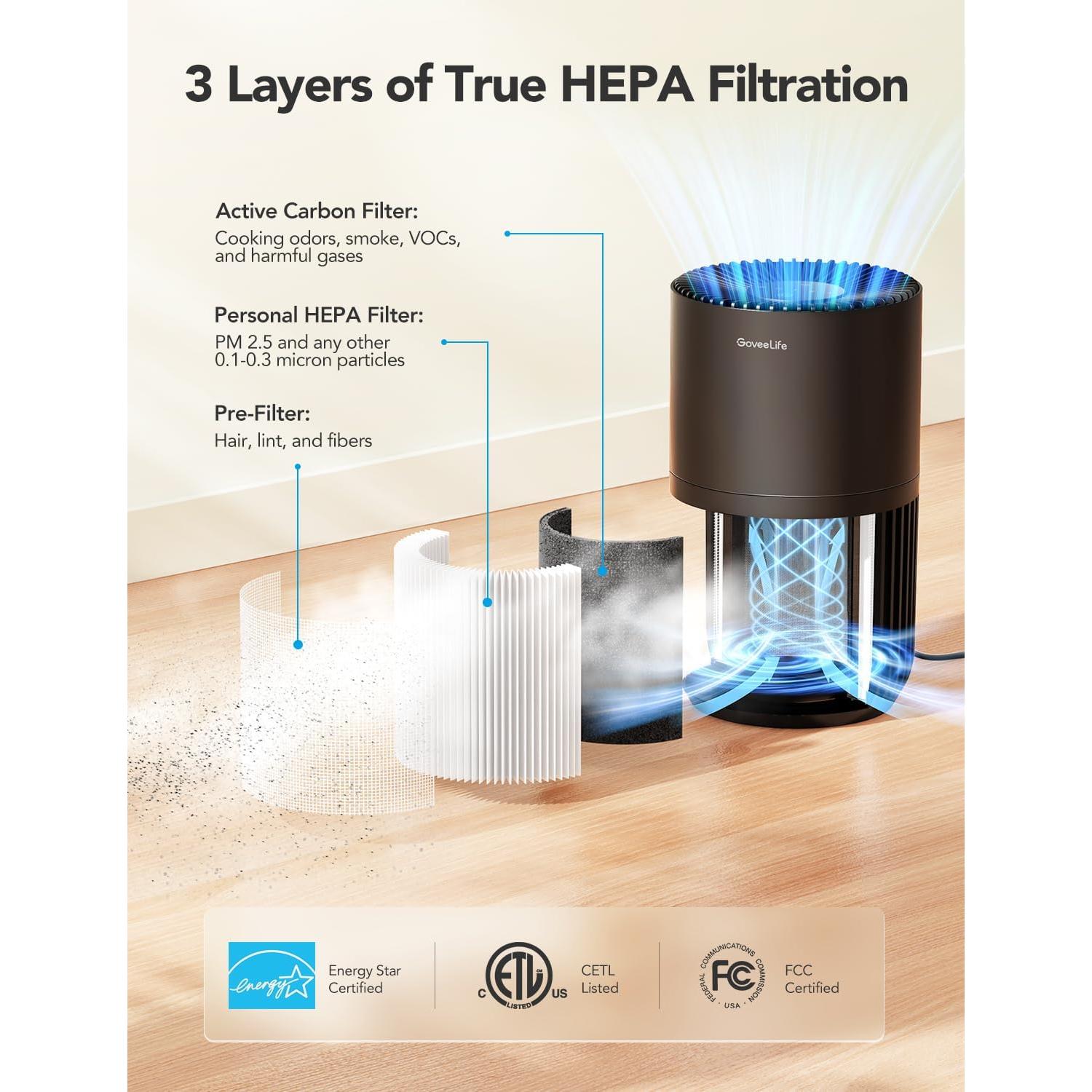 Purificador de Aire GoveeLife Mini HEPA Inteligente Negro