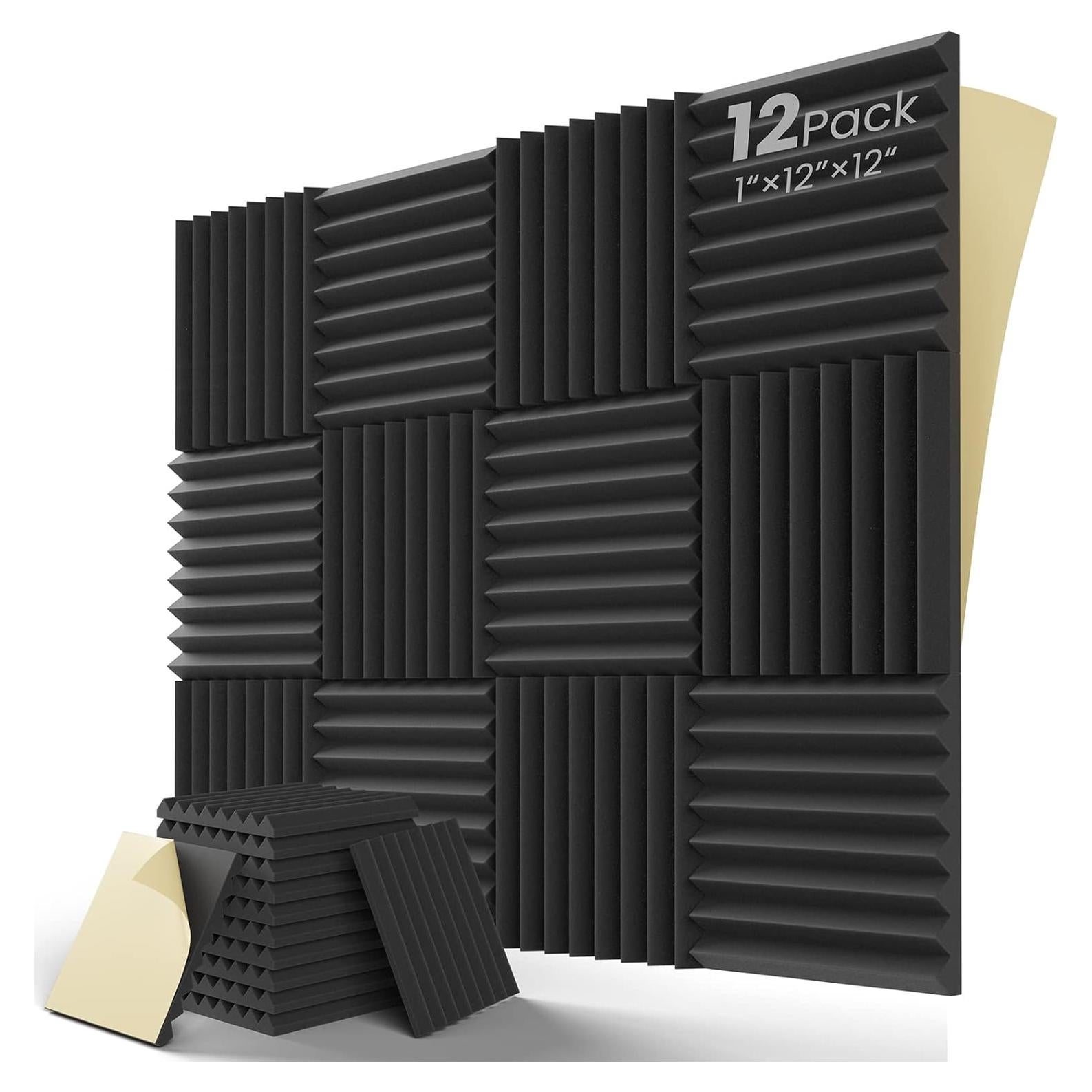 Paquete de 12 Paneles Acústicos LEIYER 1" Negro Autoadhesivos
