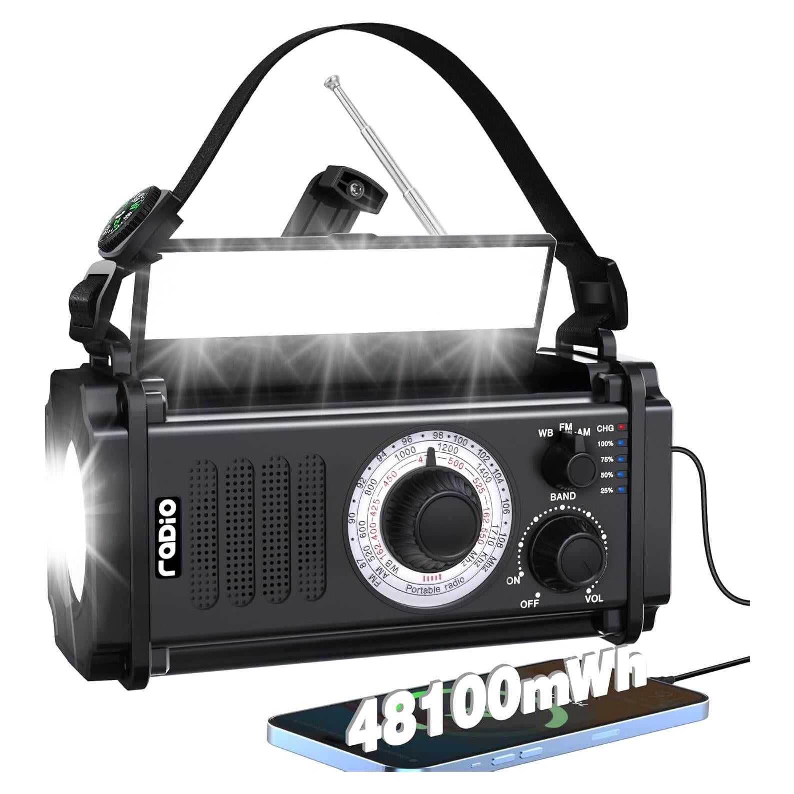 Radio de Emergencia Axyebi NOAA AM FM Manivela Solar 800LM