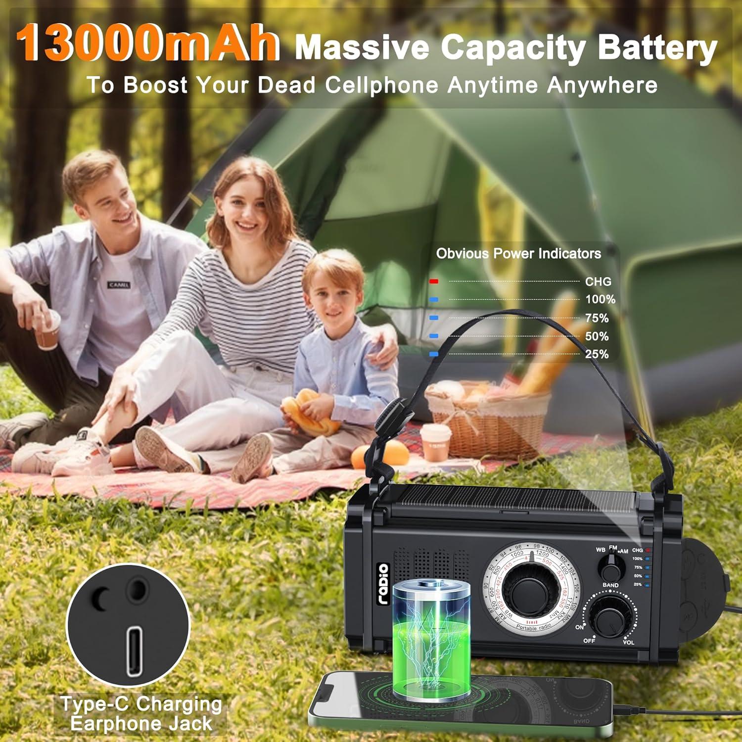 Radio de Emergencia Axyebi NOAA AM FM Manivela Solar 800LM