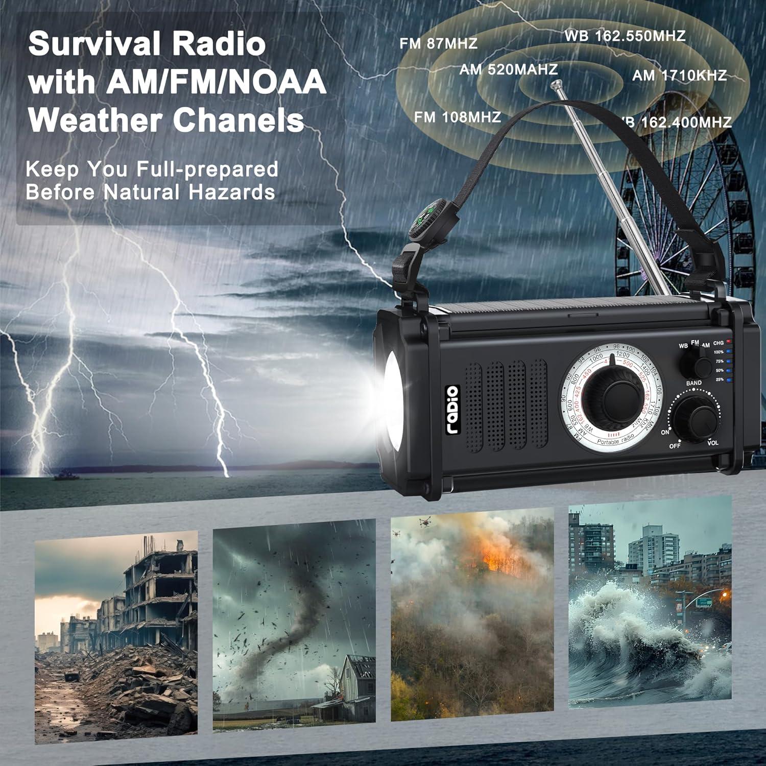 Radio de Emergencia Axyebi NOAA AM FM Manivela Solar 800LM