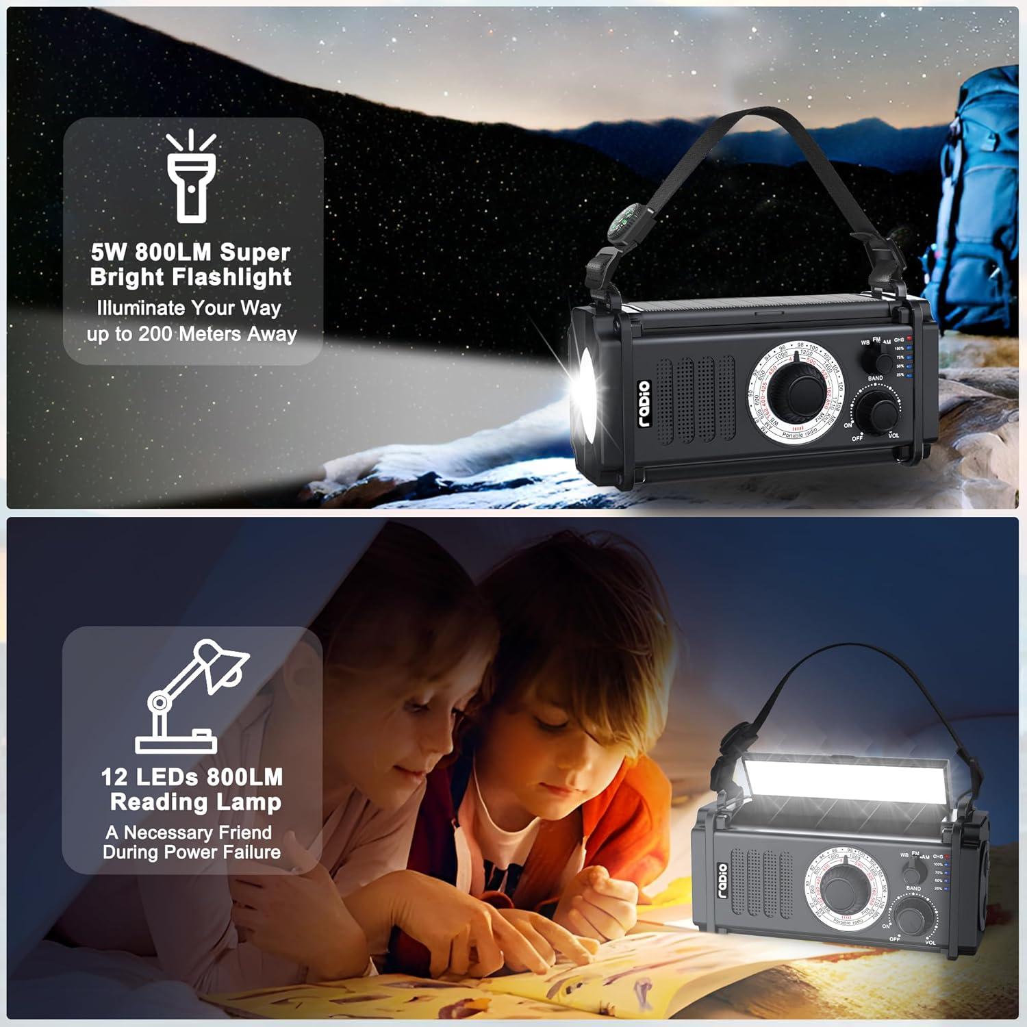 Radio de Emergencia Axyebi NOAA AM FM Manivela Solar 800LM