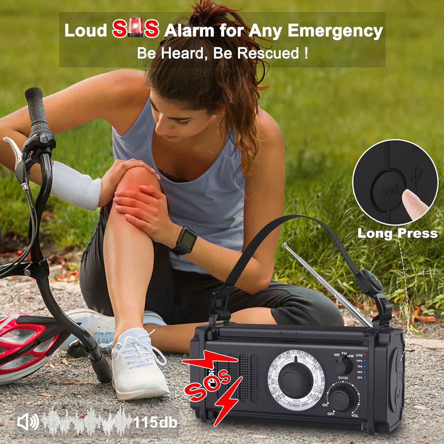 Radio de Emergencia Axyebi NOAA AM FM Manivela Solar 800LM