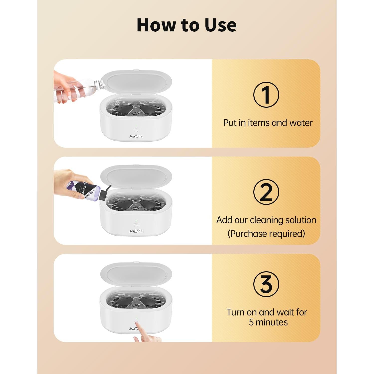 Limpiadora Ultrasónica de Joyas Jeatone 600ml 46kHz Negra