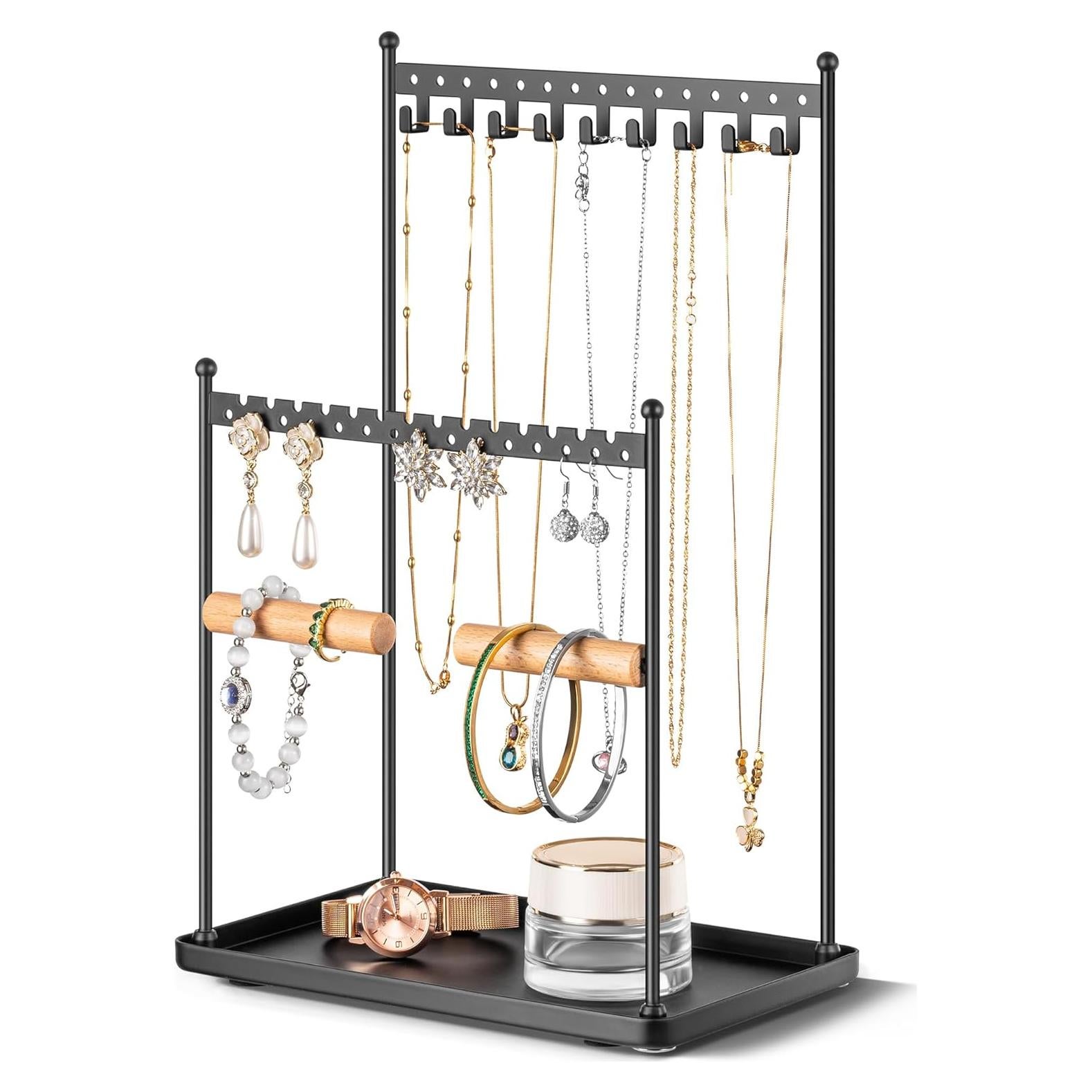 Soporte de Joyería Josmimic Negro 3 Niveles para Collares y Pendientes