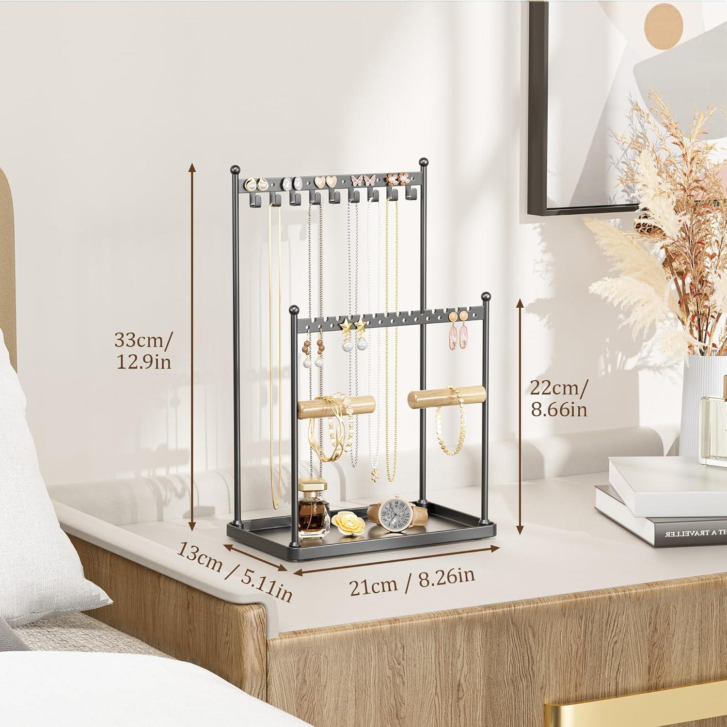 Soporte de Joyería Josmimic Negro 3 Niveles para Collares y Pendientes